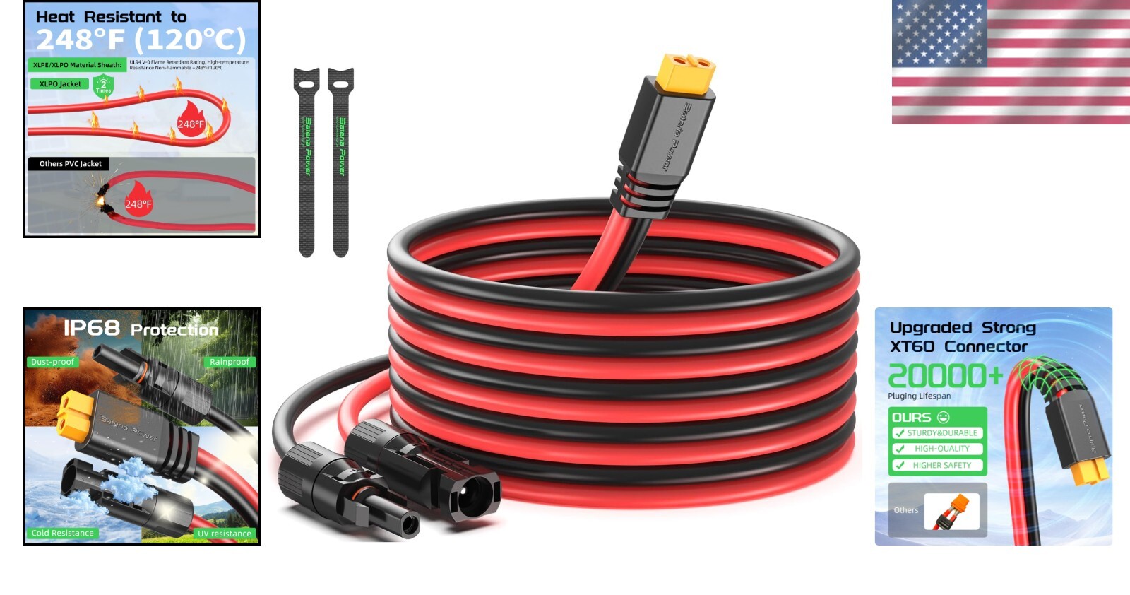 High-Efficiency 10FT Solar to XT60 Charge Extension Cable – 30A Durable Conne…