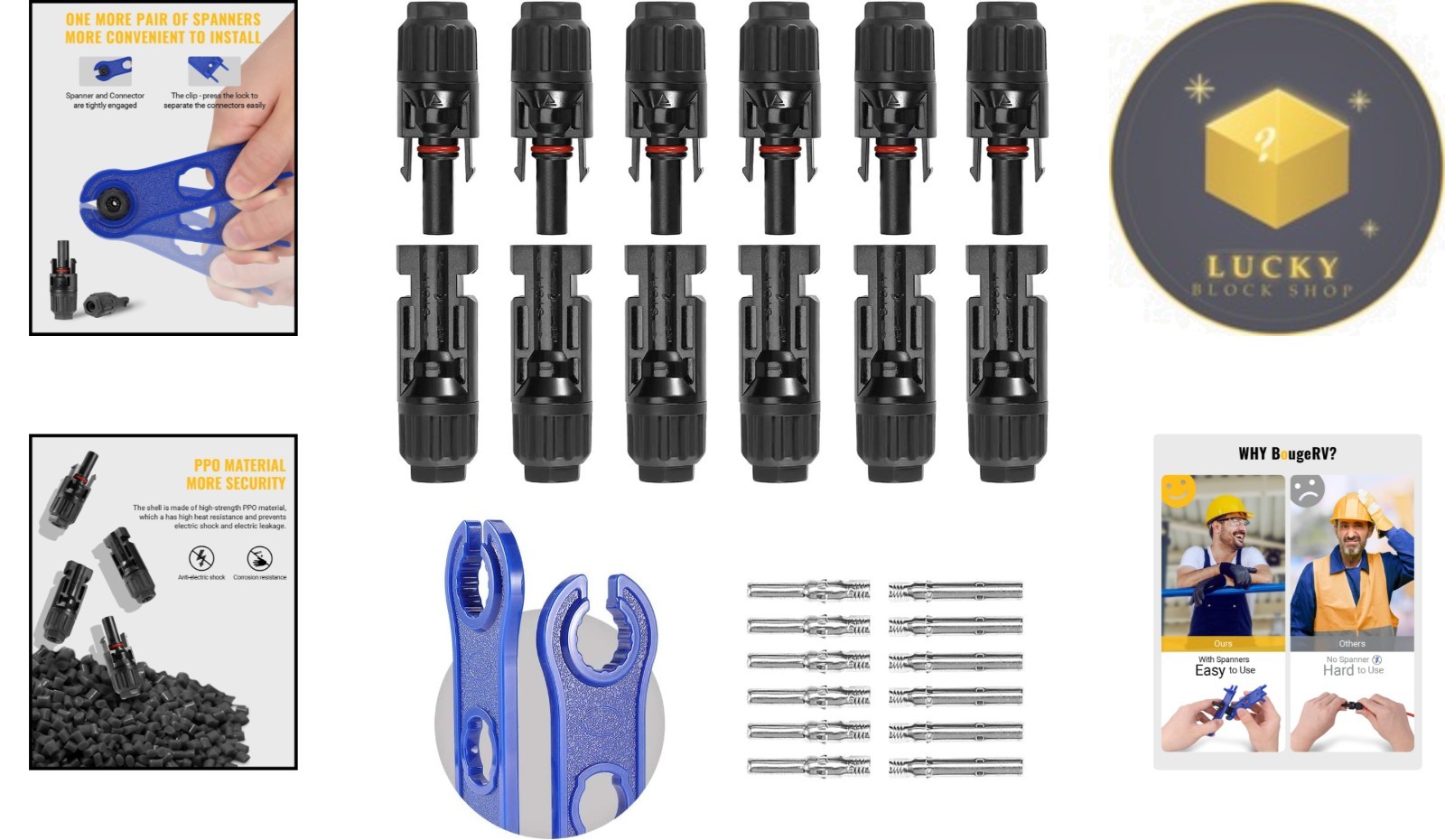 Reliable 12 Pcs 10AWG Solar Connectors Set – 6 Male/Female Pairs for Outdoor Use