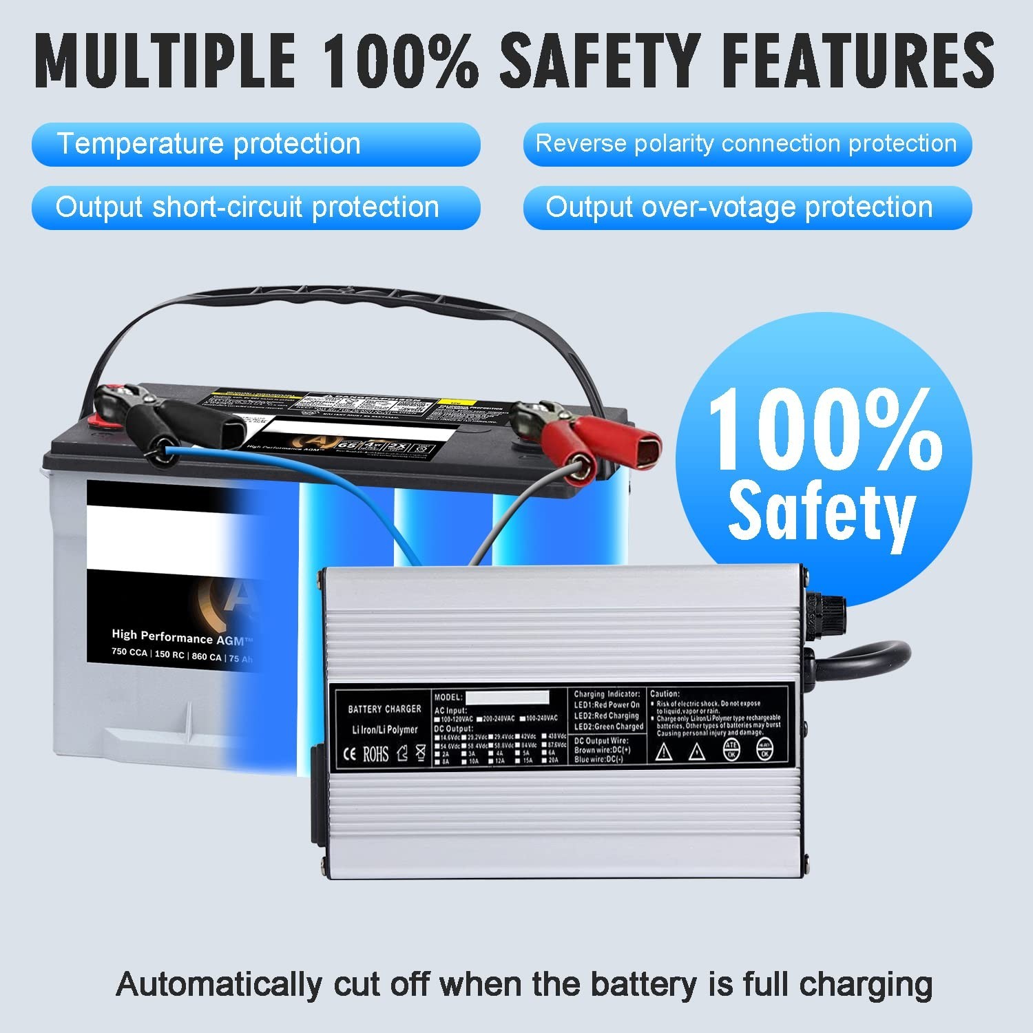LiFePO4 Battery Charger 36V/43.8V 8A Lithium Iron Phosphate Battery Smart Cha…