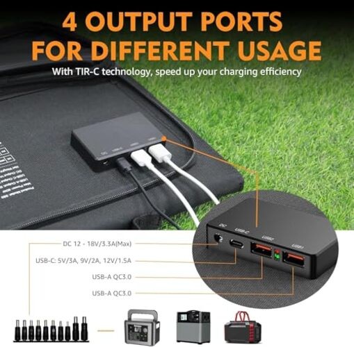 Foldable Solar Panel Charger 60W with 18V DC Output (11 Connectors) – Black/Gray