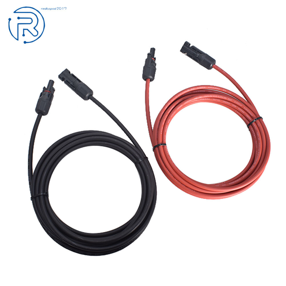 1 Pair 10 Feet Black And Red Solar Panel Extension Cable Wire Connector 12 AWG