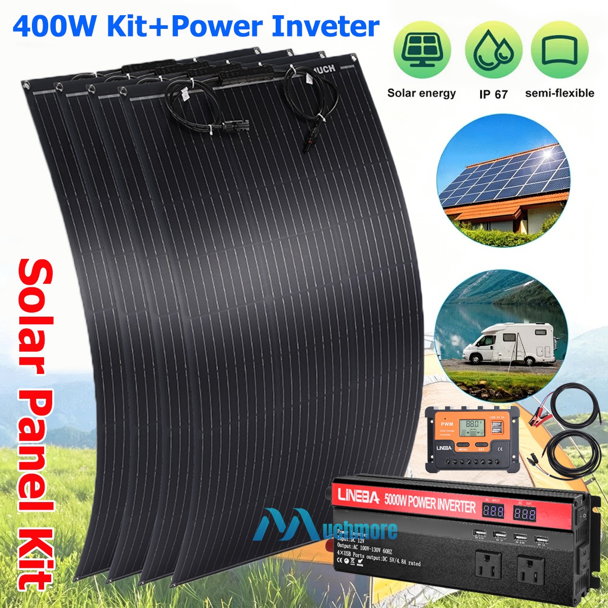 5000W Power Inverter with 400W Solar Panel Power Charger 110V Grid Solar System
