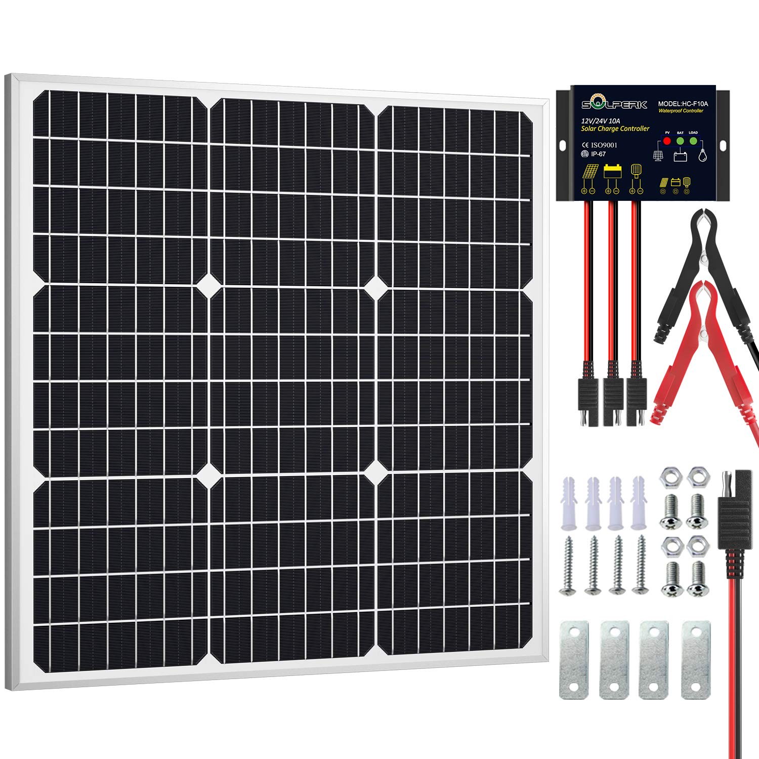 SOLPERK Solar Panel Kit 50W 12V, Waterproof Solar Battery Trickle Charger Mai…