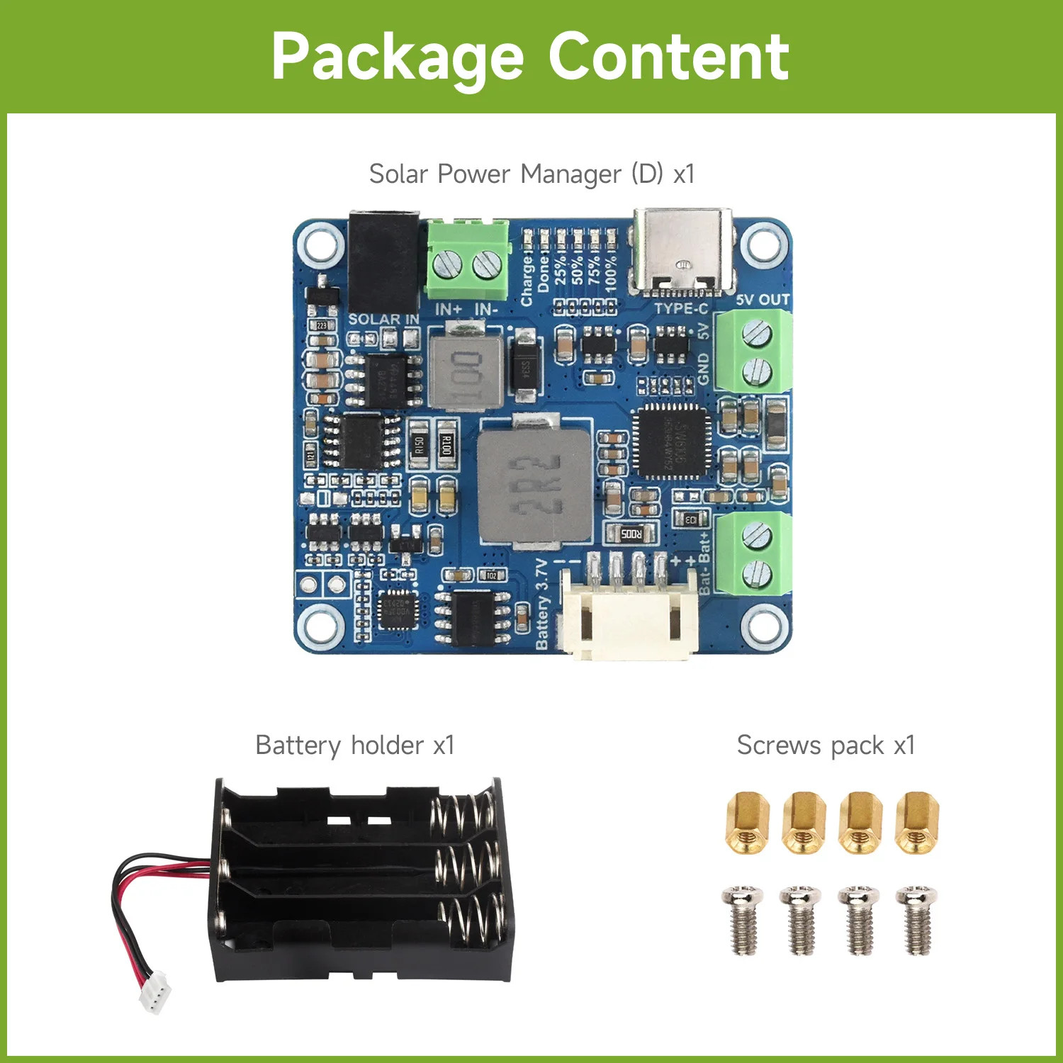 Waveshare Solar Power Manager Module (D), Supports 6V~24V Solar Panel and Type-C