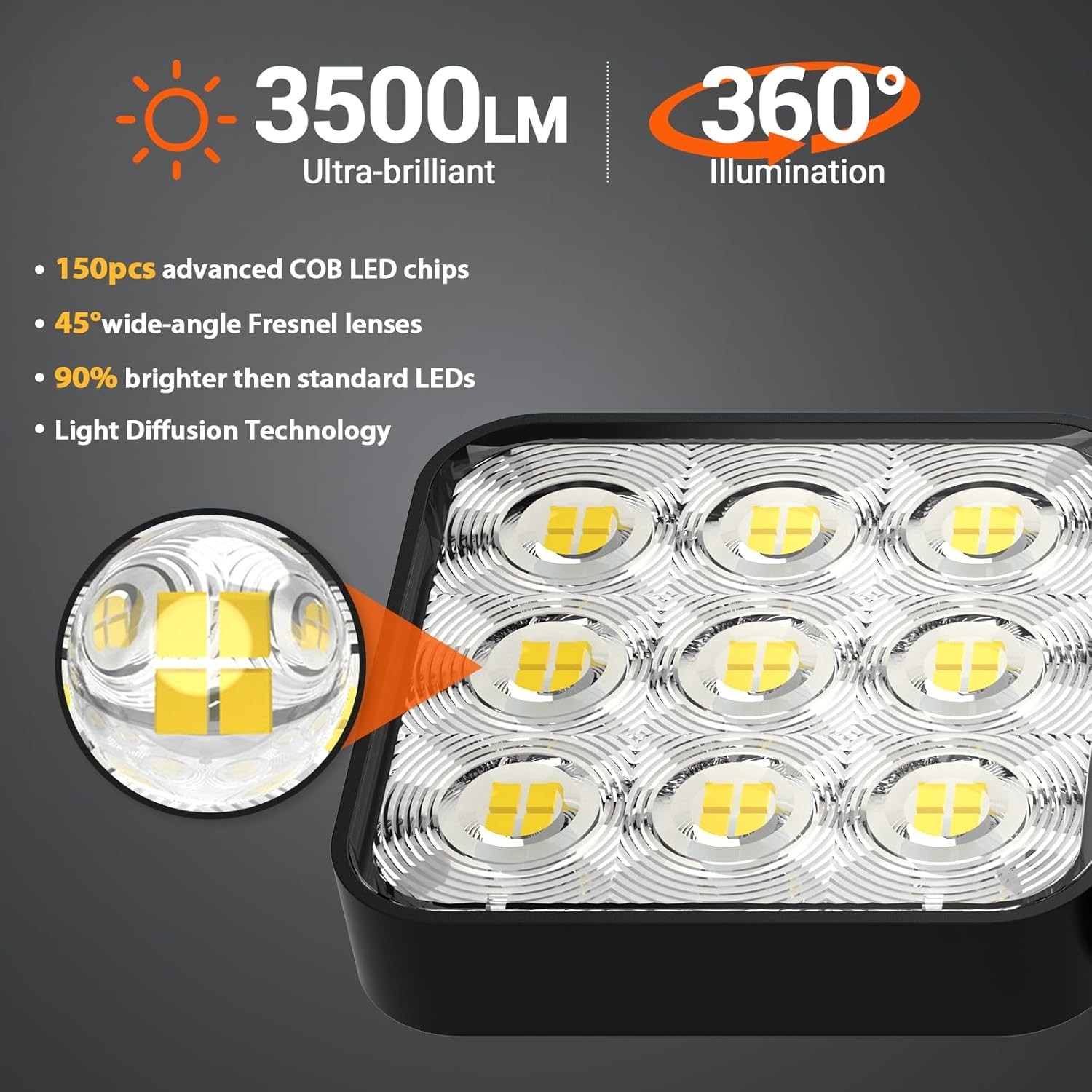 Foco Solar Exterior con Sensor de Movimiento, 3500LM, 3 Cabezales y Panel de Vid