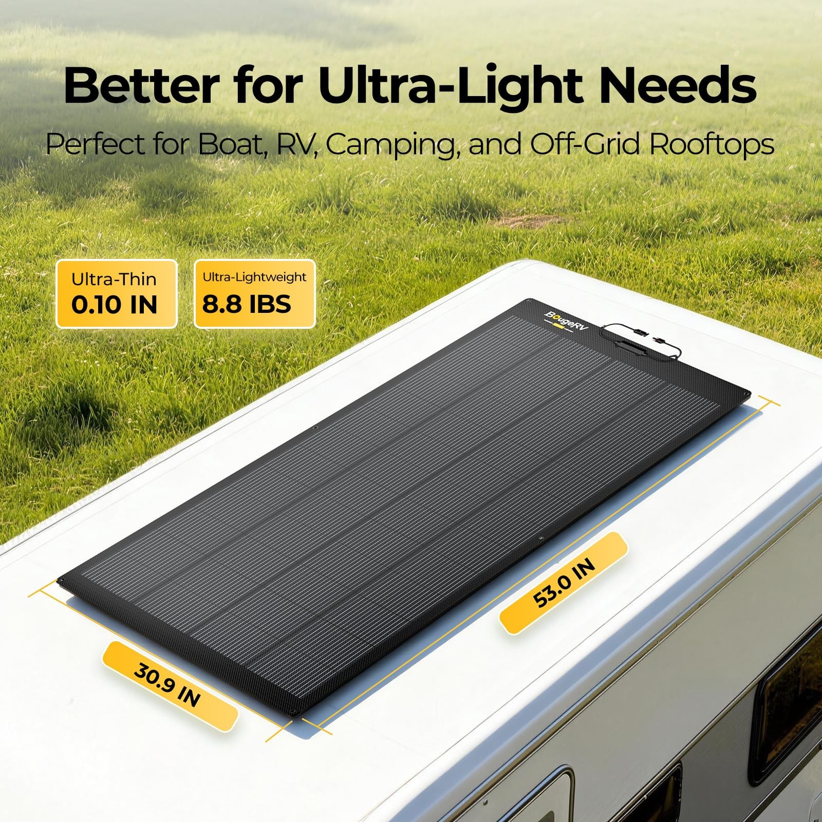 BougeRV Arch 200W 12V Fiberglass Flexible Solar Panel for RV Camping Home Boat