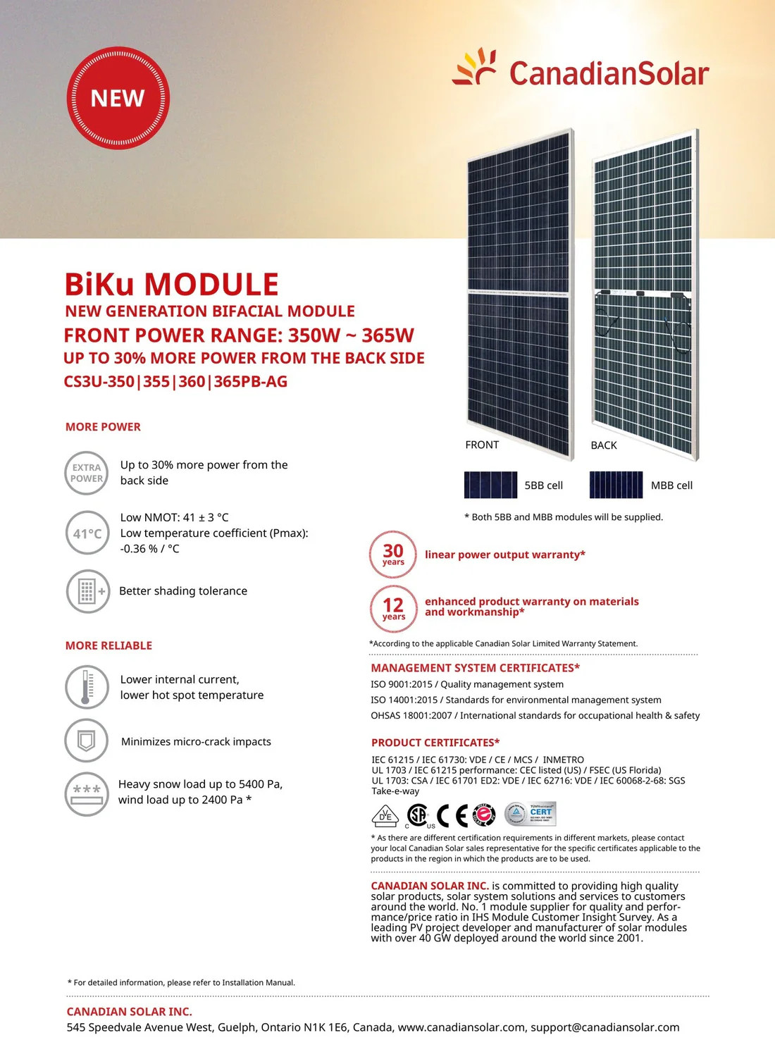 35-Pack 350W Canadian Tier 1 Bifacial Solar Panels – FREE SHIPPING TO LOWER 48!!