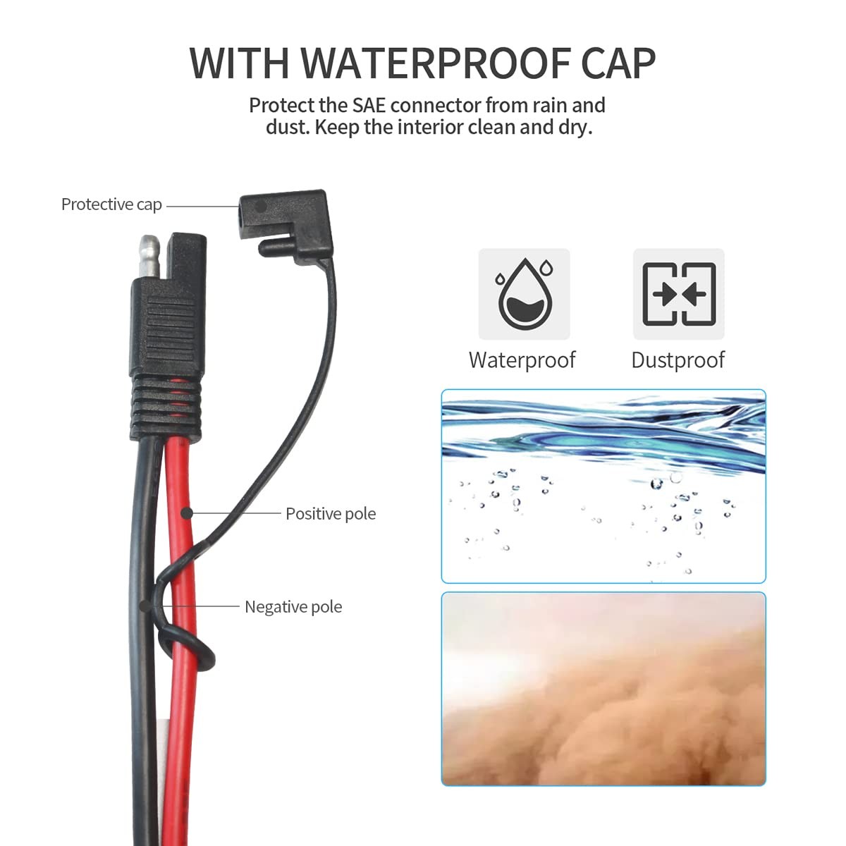 SAE Battery Connector 10AWG O Ring Terminal Harness Quick Disconnect Cable 10FT