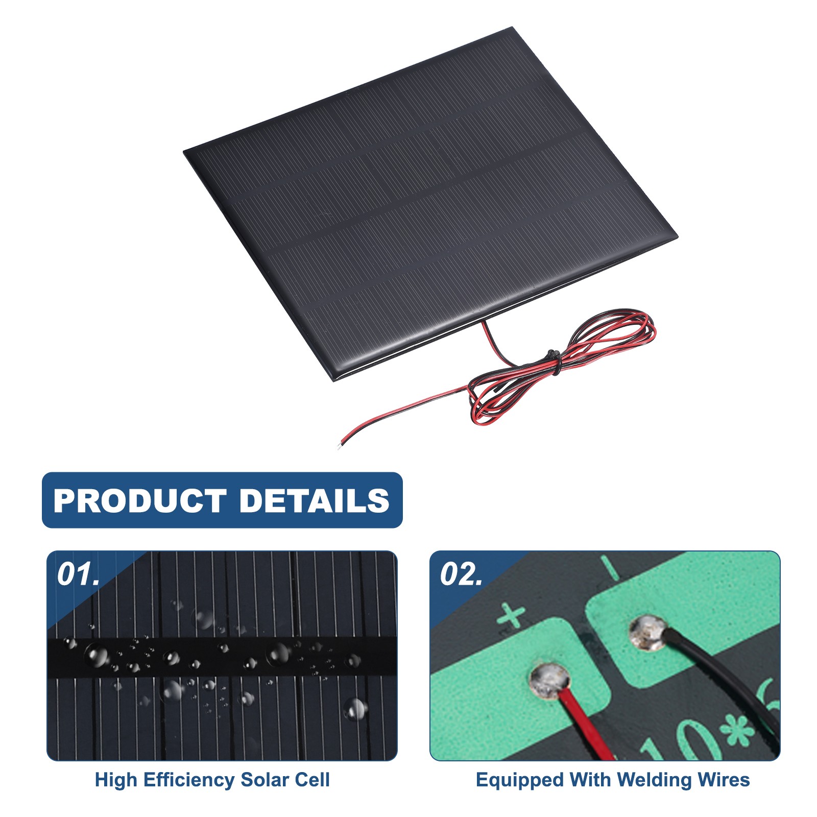10V 3W 300mA Mini Solar Panels with Cable, 150 x 125mm