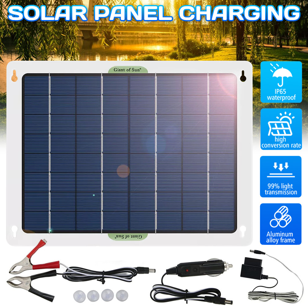 12V Solar Battery Trickle Charger 15W-40W Solar Panel Maintainer for Car RV Boat