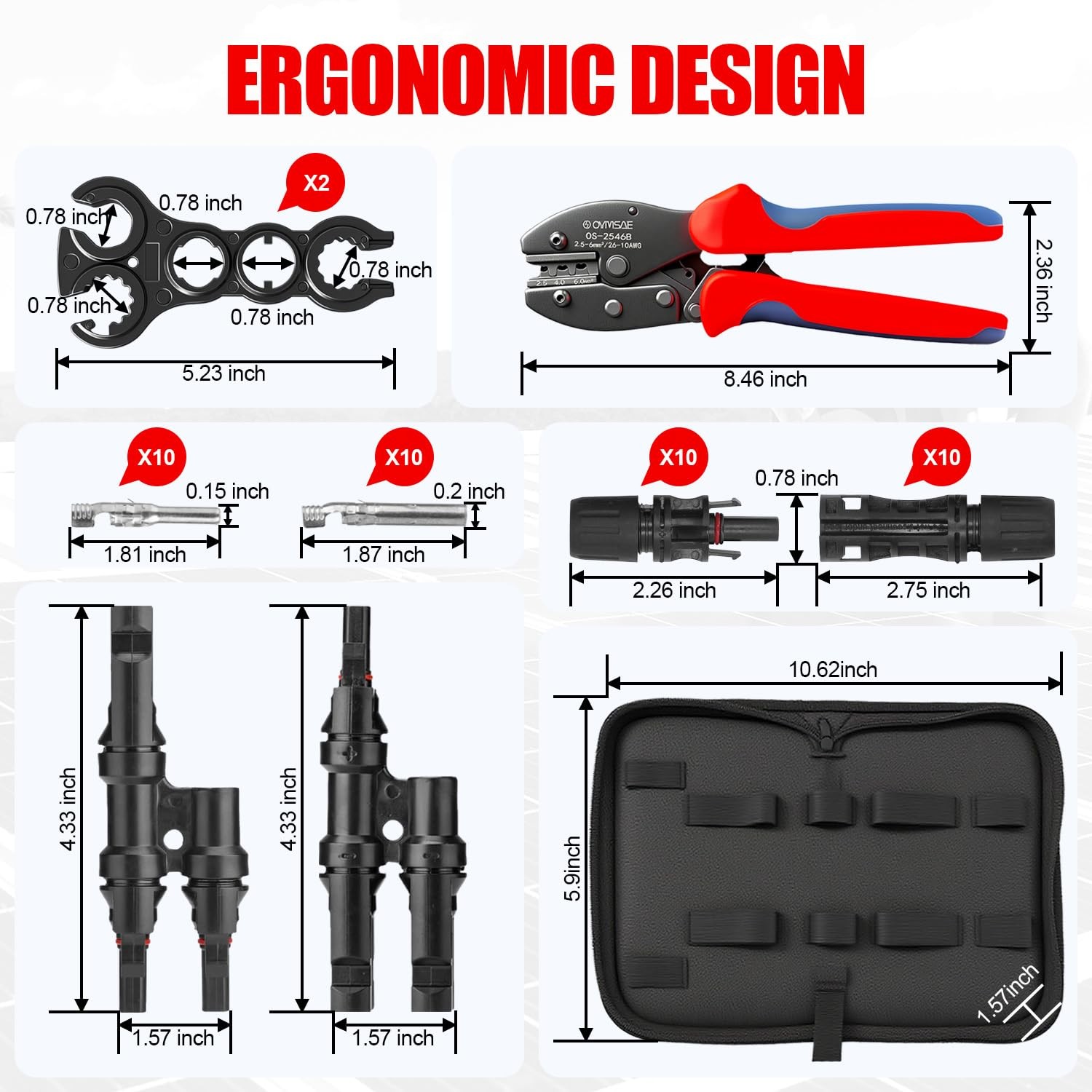 Solar Crimper Tool Kit with Y Connector – 24 PCS Solar Tools for PV MC4 Conne…