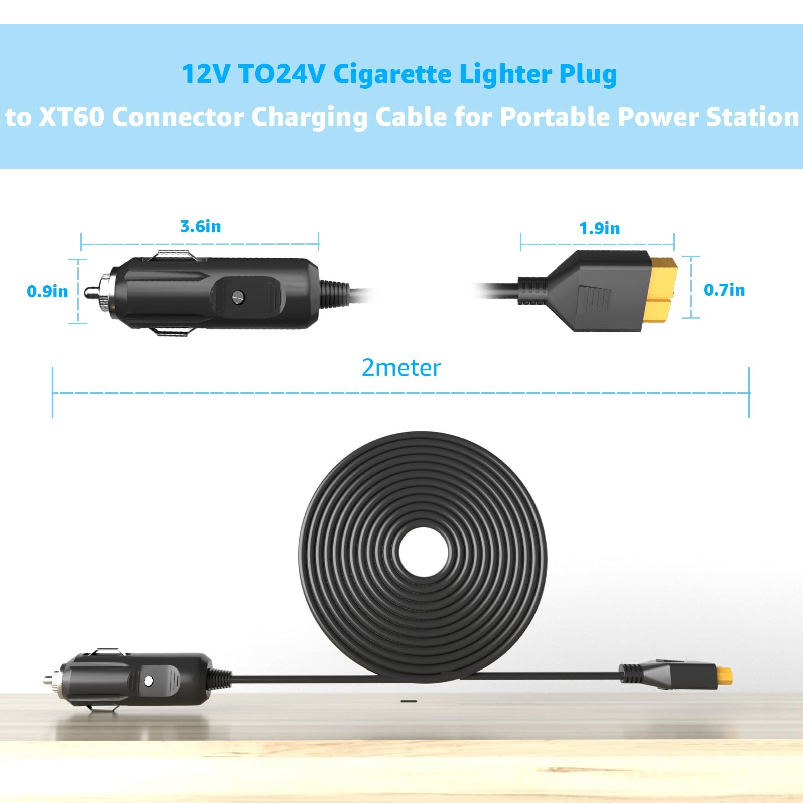 Xt60 Connector Portable Power Station Dc Adapter 6.6ft Extension Cabel 12v/24v C