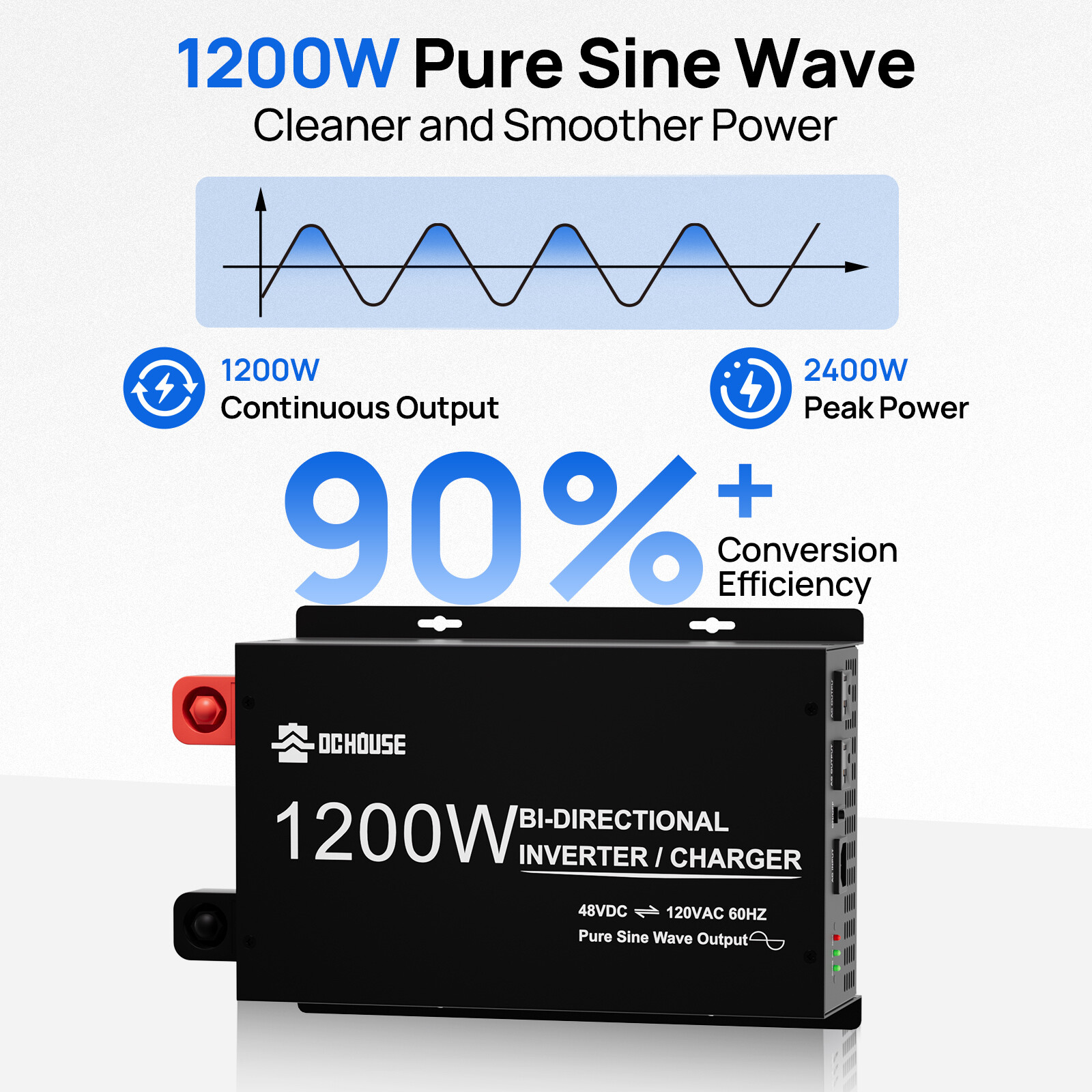 DC HOUSE 2 in 1 1200W BI-Directional Pure Sine Wave Inverter&Charger Golf Carts