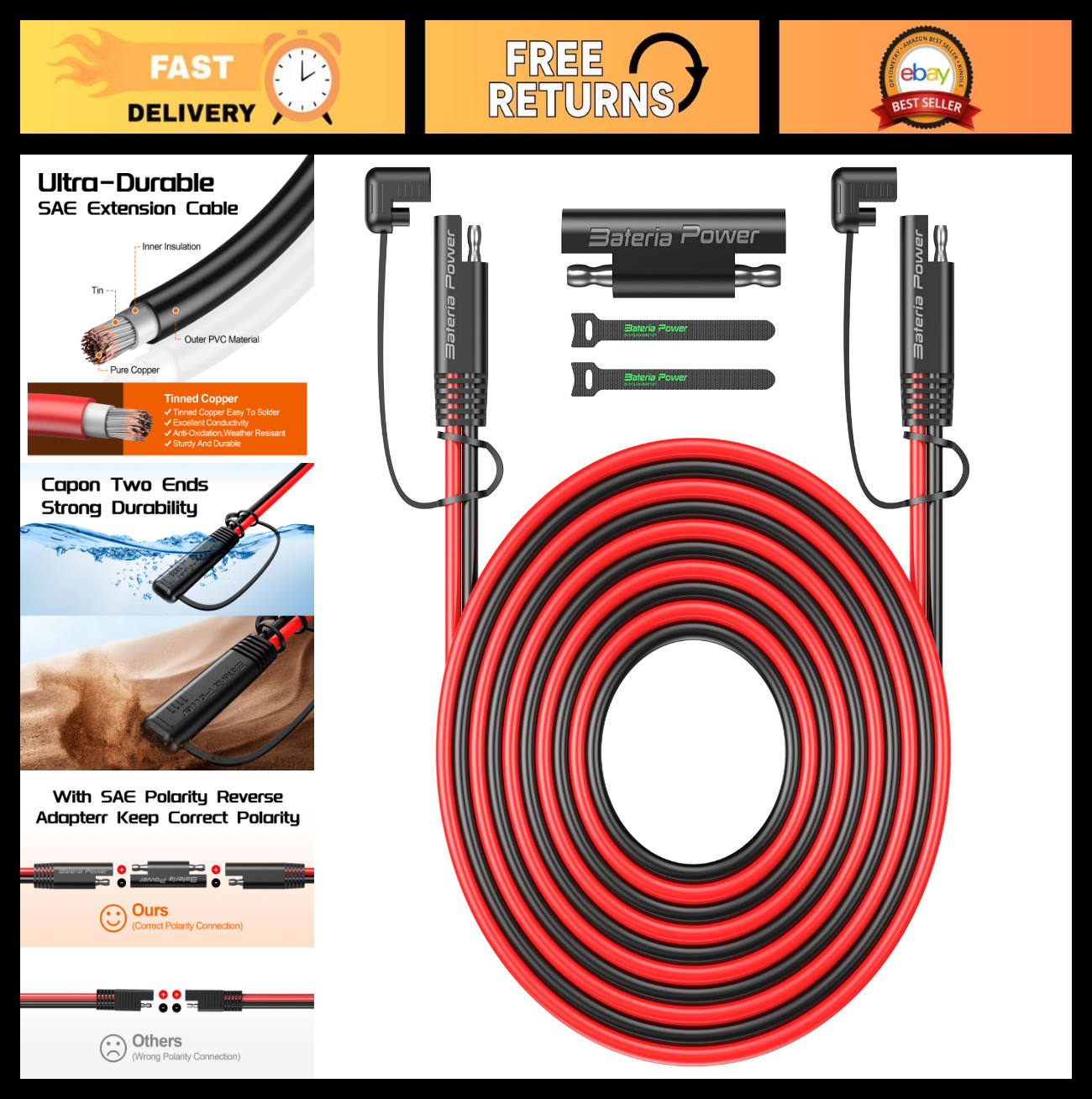 25FT 16AWG SAE Extension Cable with Quick Disconnect Connector for Automotive, S