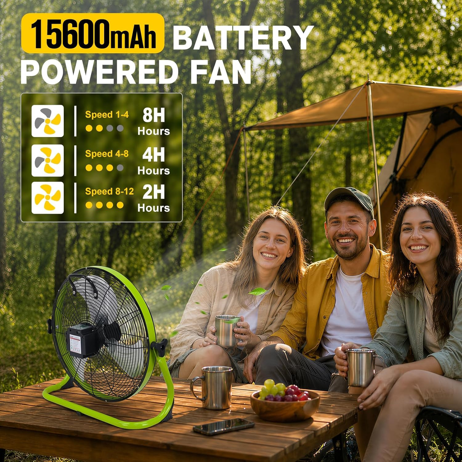 14″ Solar Powered Fan with 20W Solar Panel & Rechargeable Battery, Portable, Qui