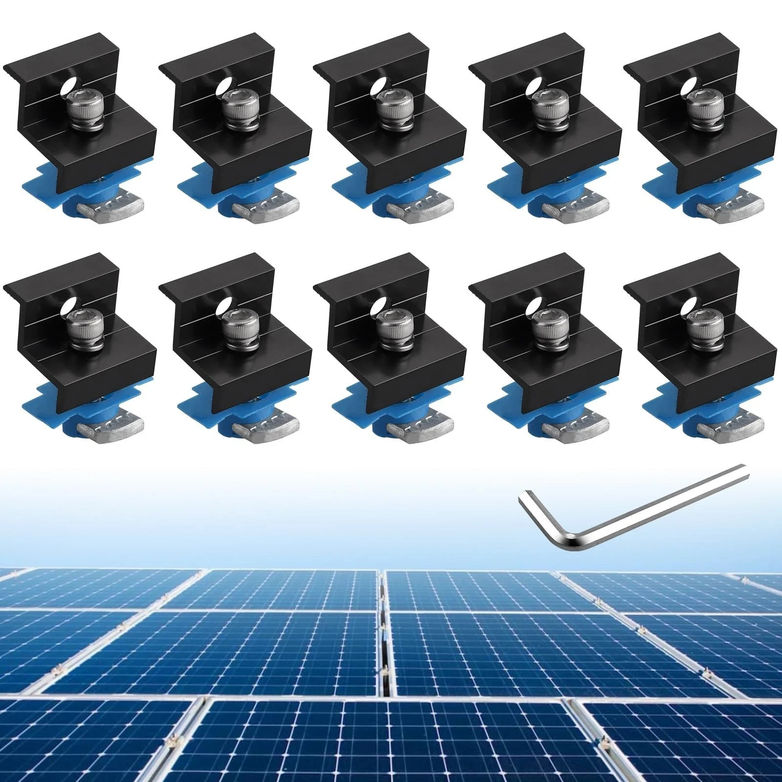 Anbte 10pcs Solar Panel End Clamp for Standard Unistrut, Aluminum 30mm/35mm S…