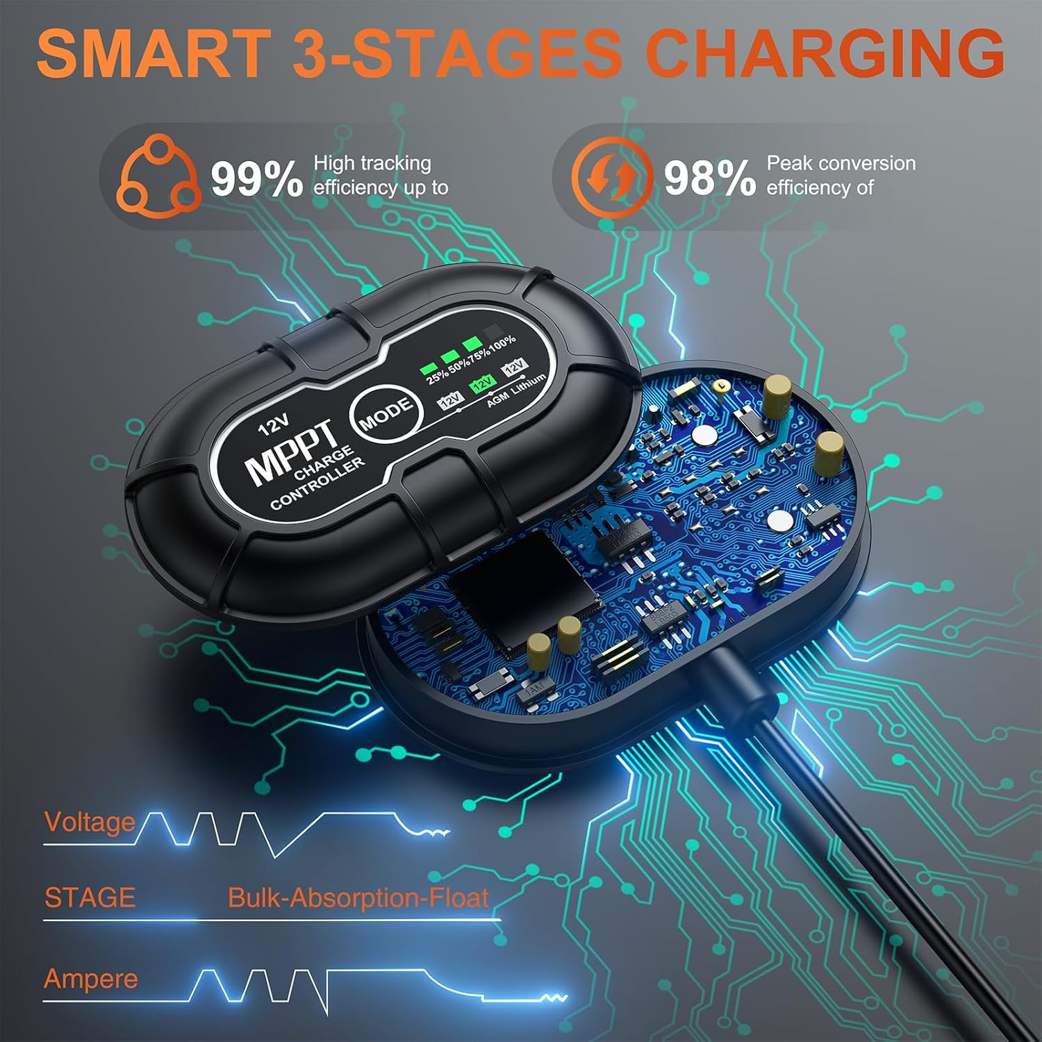 12V 20W Waterproof Solar Battery Charger with MPPT for AGM & Lifepo4 Batteries
