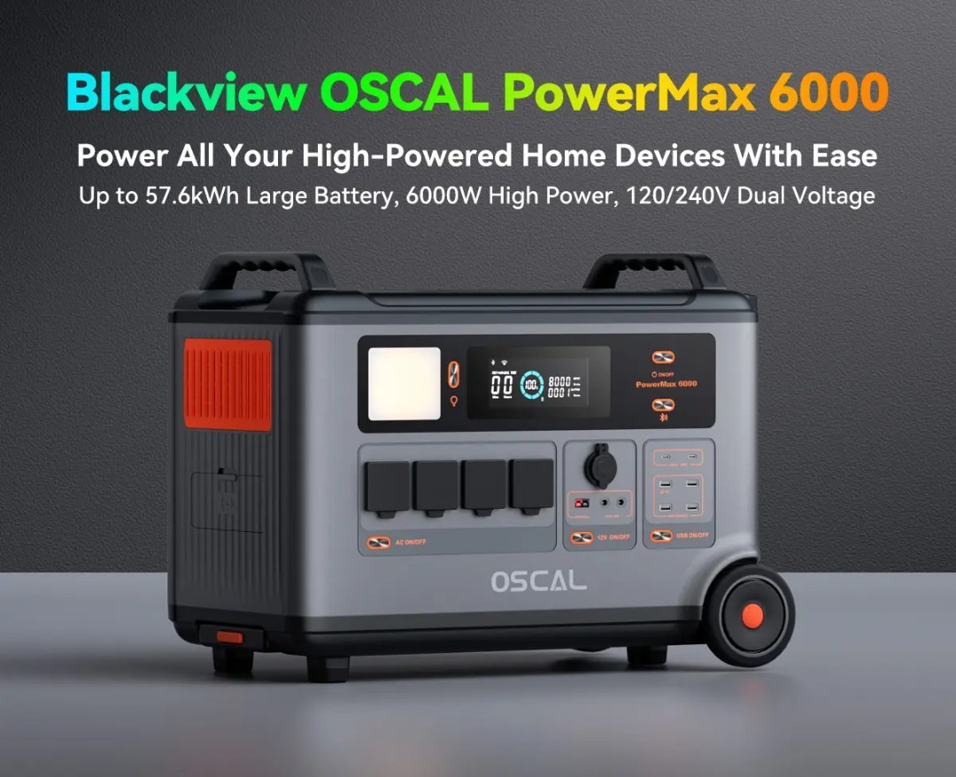 Blackview OSCAL PowerMax 6000W 3600Wh LiFePO4 Portable Camping Solar Generator