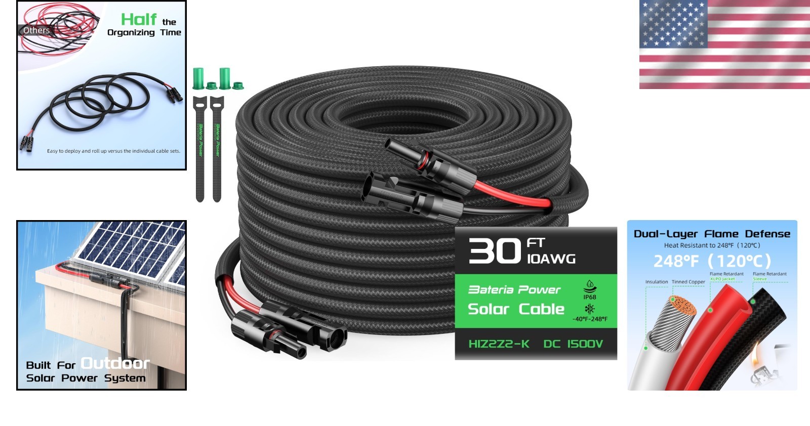 10AWG 30FT Solar Panel Extension Cable – Flame Retardant