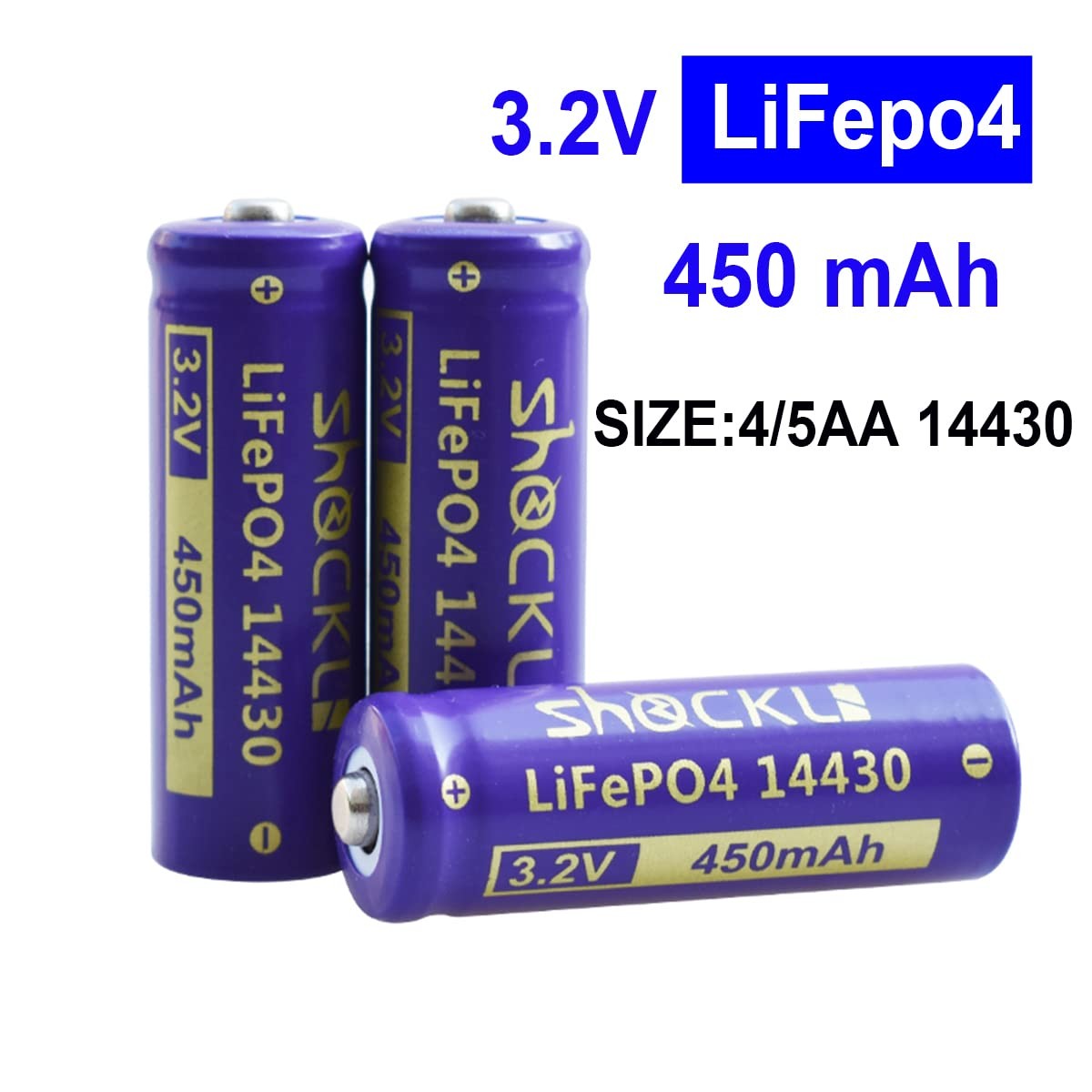 funkawa 6Pack Shockli 14430 3.2V 450mAh LiFePo4 Rechargeable Solar Battery fo…