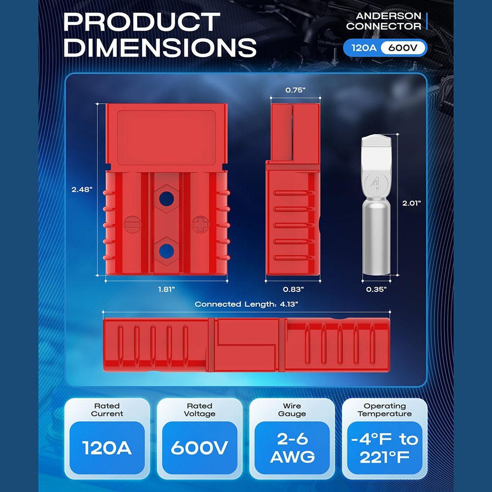 Quick Connect Battery 1For 20A 600V for RV For 2-6 AWG Low Resistance Terminals