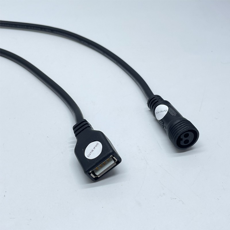 USB To 2pin Female Waterproof Extension Cord 30cm for Outdoor Panel Floodlight