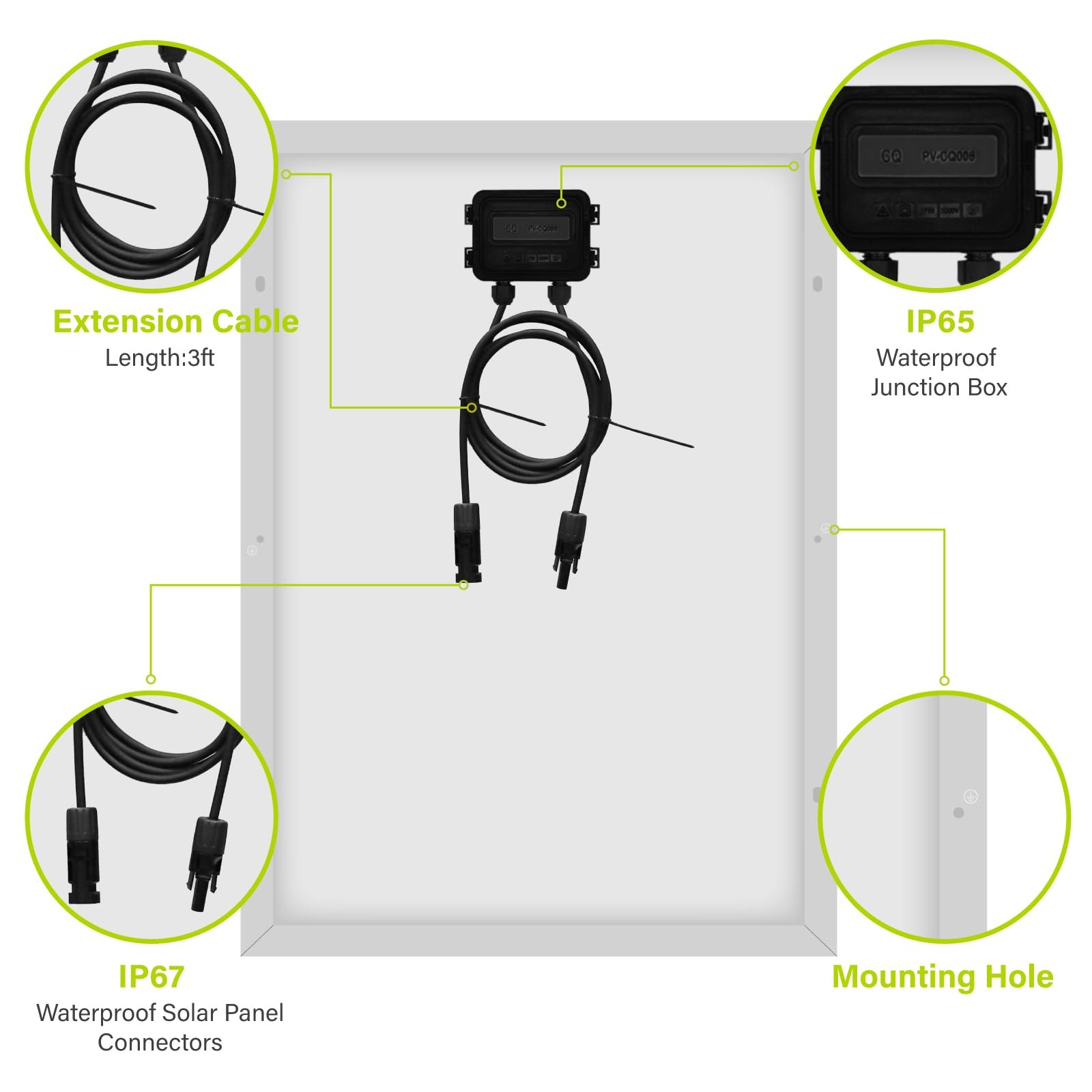 50W Mono Solar Panel 50 Watt Monocrystalline Module with 3ft Connectors for R…