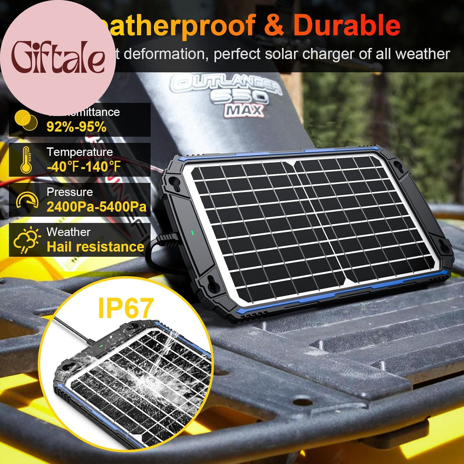 Waterproof 12W 12V Solar Battery Charger & Maintainer Pro, Built-In Ultrasmart M