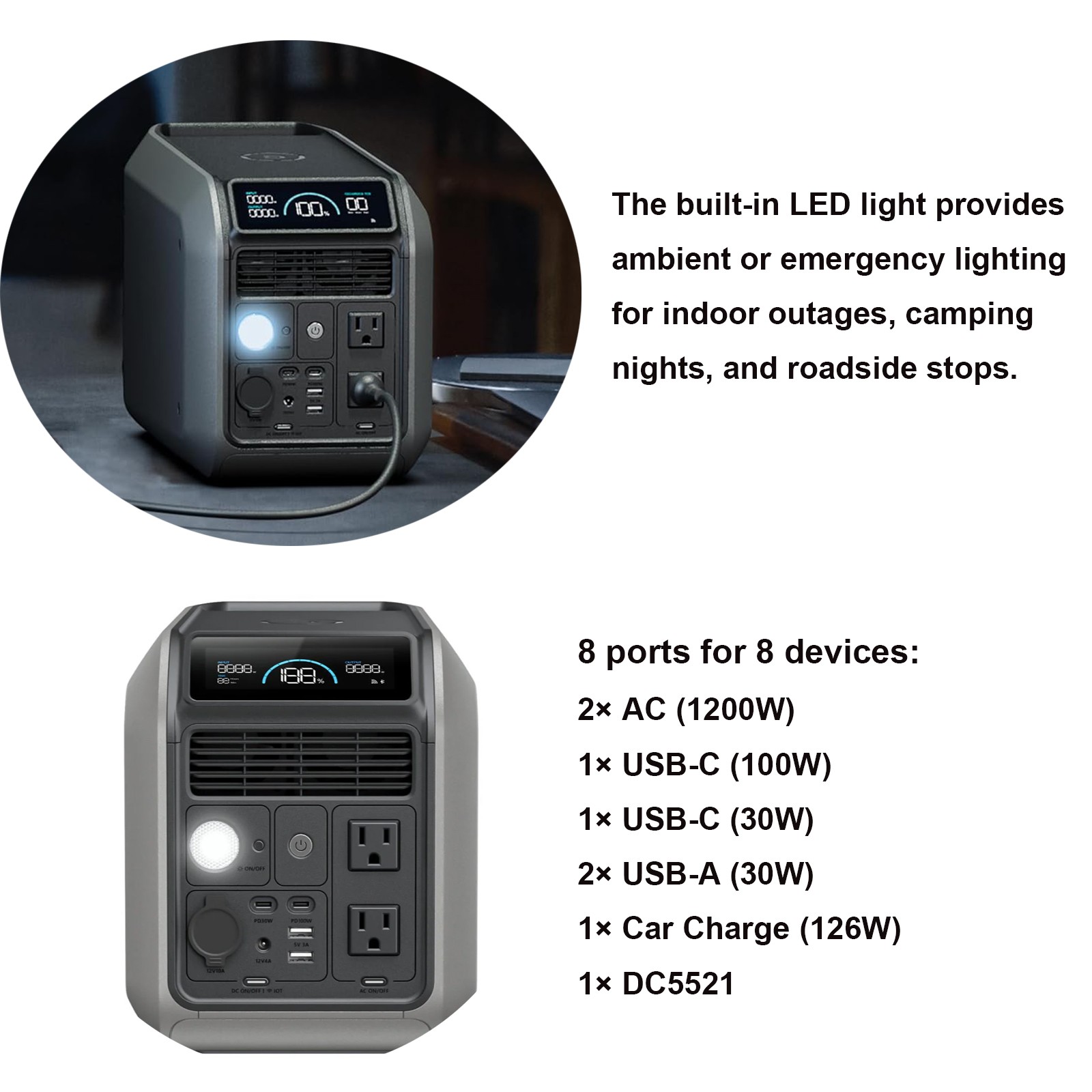 1000L Portable Power Station 1008Wh 1200W Solar Generator for Camping Dabbsson