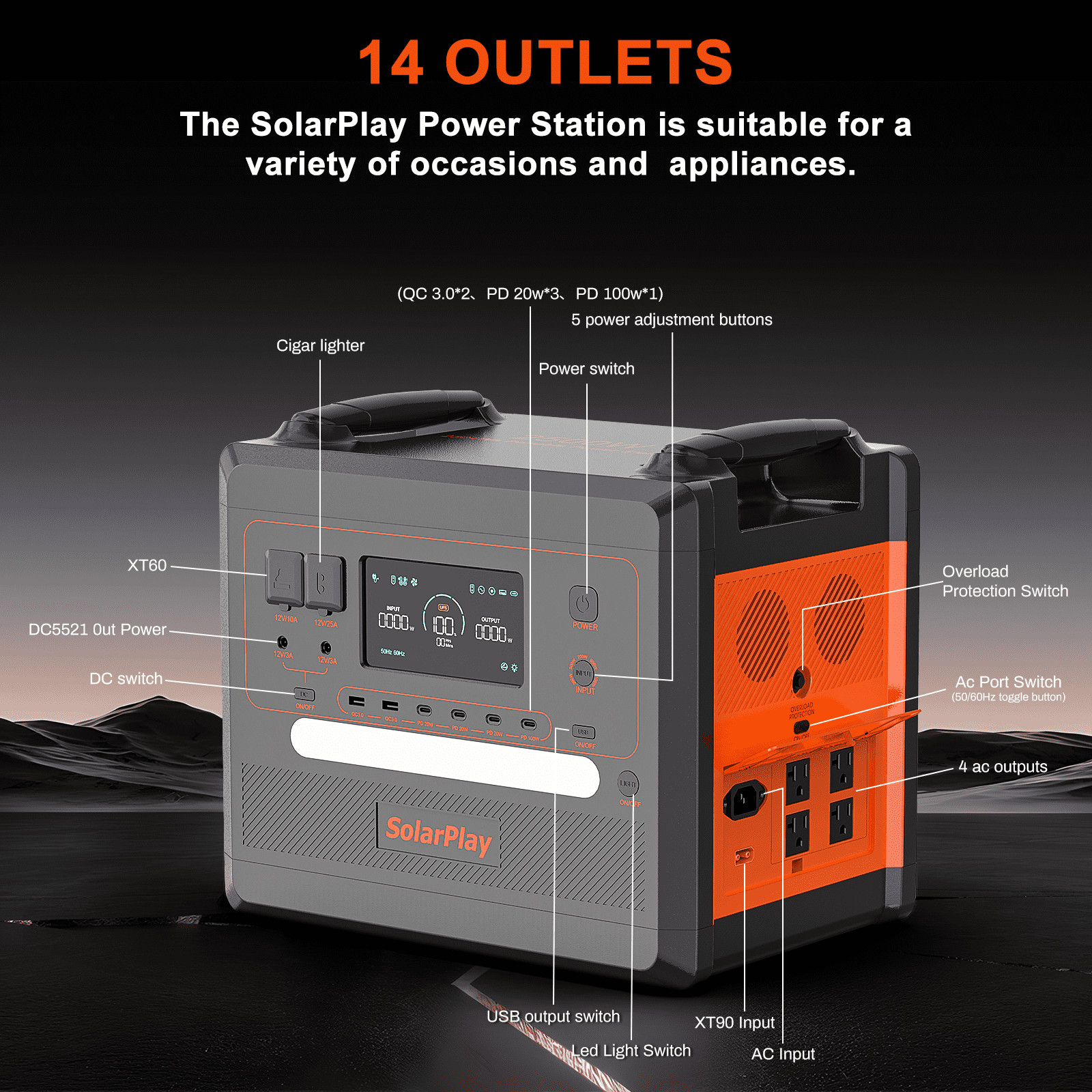 Q2402M Portable Power Station 2500W/2304Wh Solar Generator with 200W Solar Panel