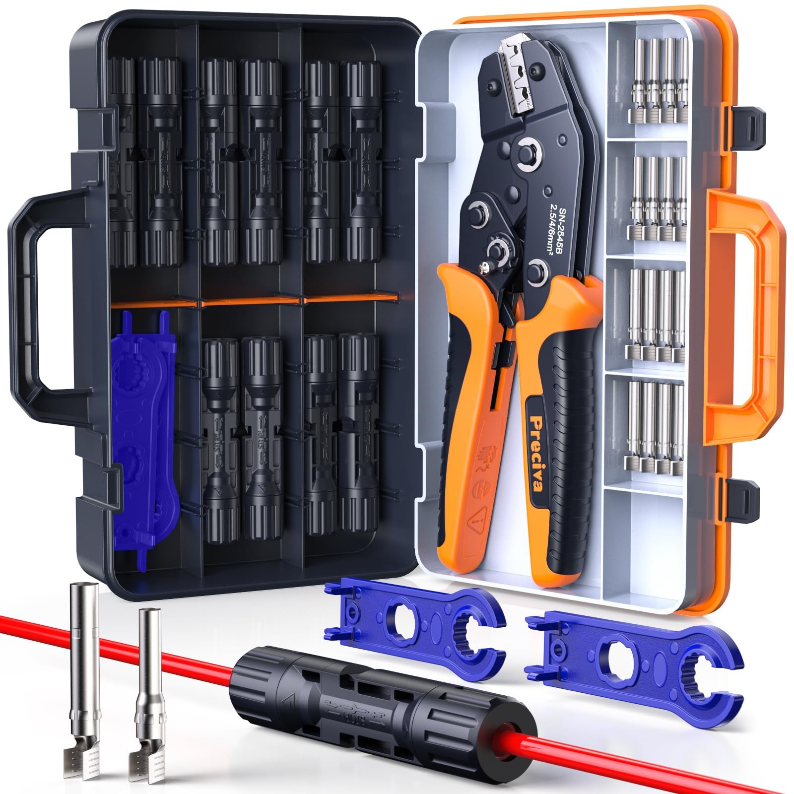 Solar Crimper Tool Kit, 10 Pairs MC4 Connectors & 2 Wrench, 1 Ratcheting Crim…
