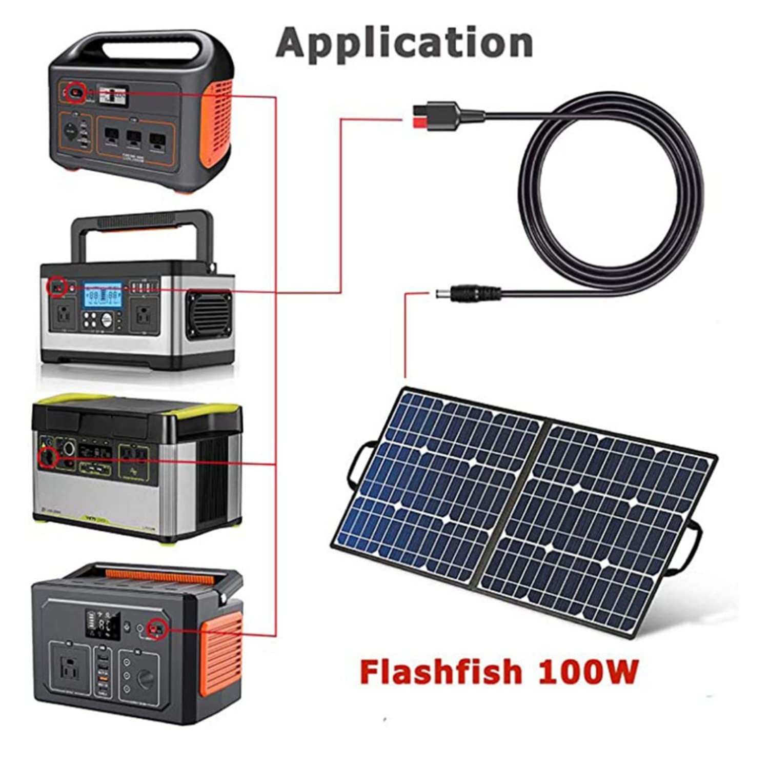 16AWG DC 8mm to 45A Connector Cable, Solar Panel Adapter, 1ft for Powerpole