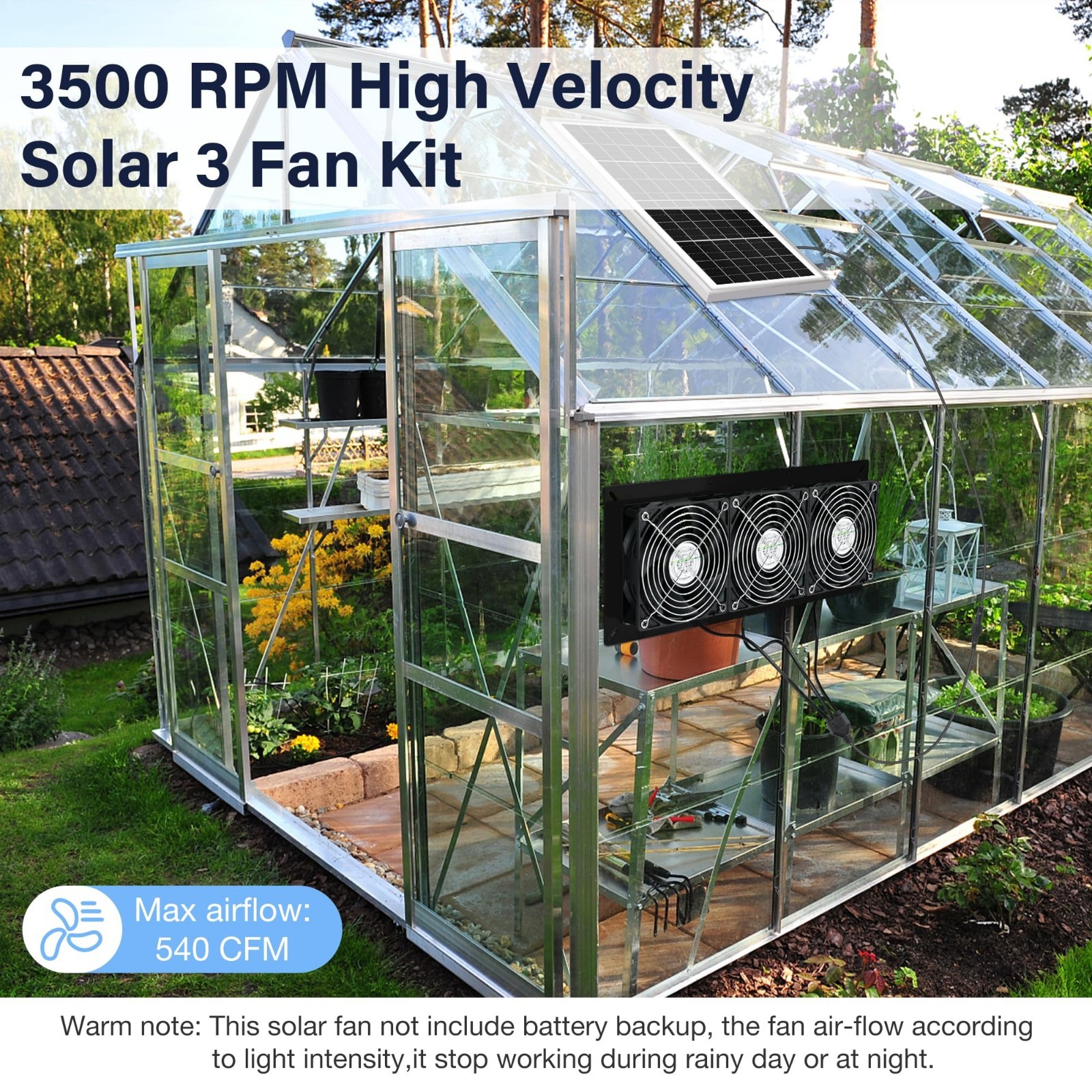 Solar Powered 3 Fan Kit – Waterproof Outdoor Fans for Chicken Coop, Greenhouse &