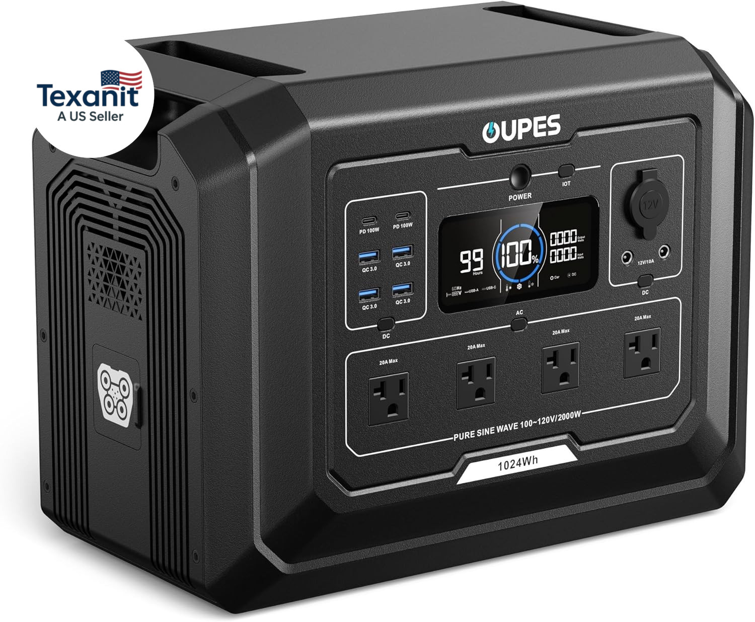 Mega 1 Portable Power Station 2000W (Surge 4500W), 1024Wh Lifepo4 Battery Genera