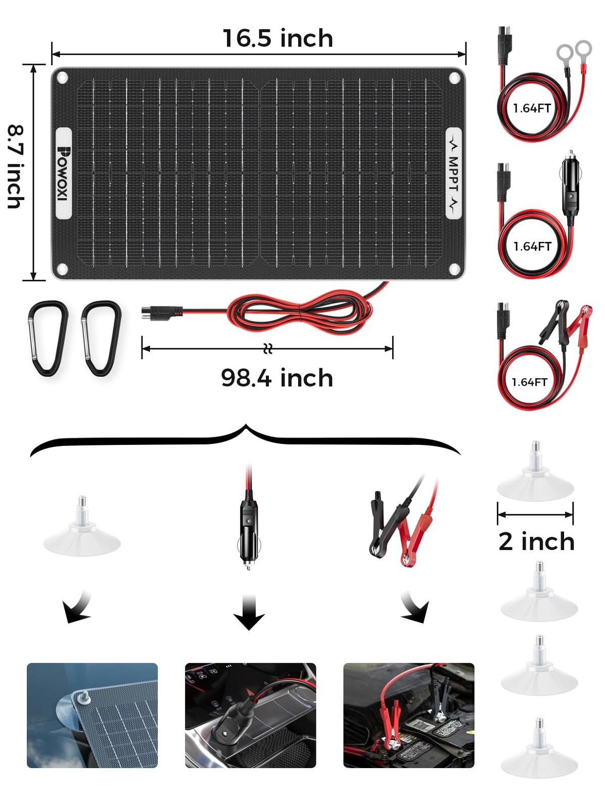 15W Solar Battery Charger 12V Solar Car Battery Maintainer with MPPT Controller