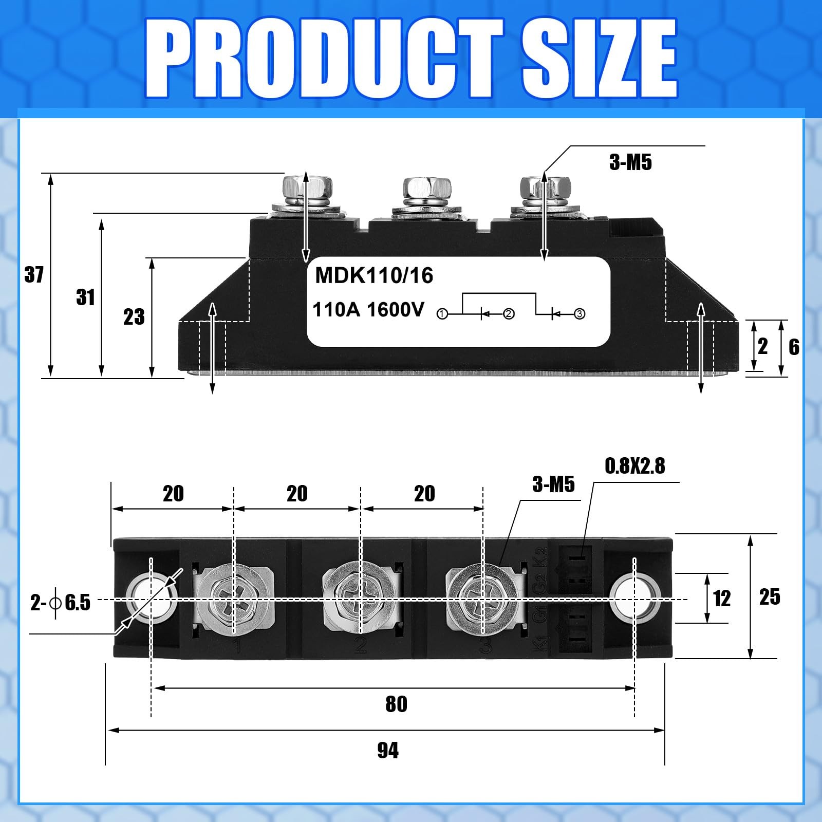 MDK 110A (100A)-16 Solar Diode, DC Blocking Unidirectional in-line Anti Rever…