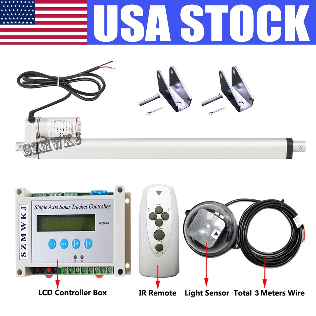 Solar Tracking Tracker Single Axis Complete Kit &18″ Linear Actuator &Controller