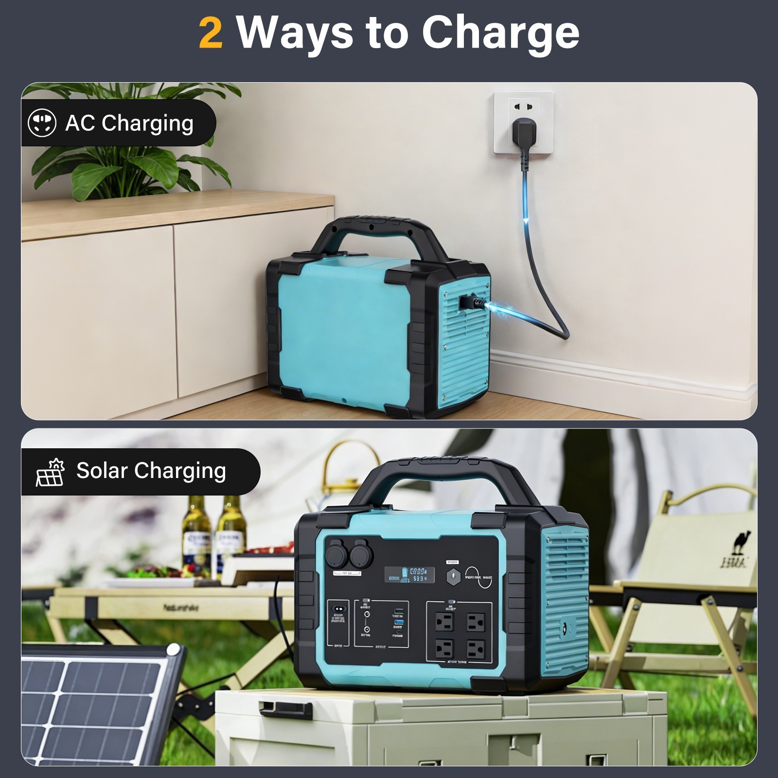 1800W Portable Power Station 2-Way Fast Charging Solar Generator with LED Light