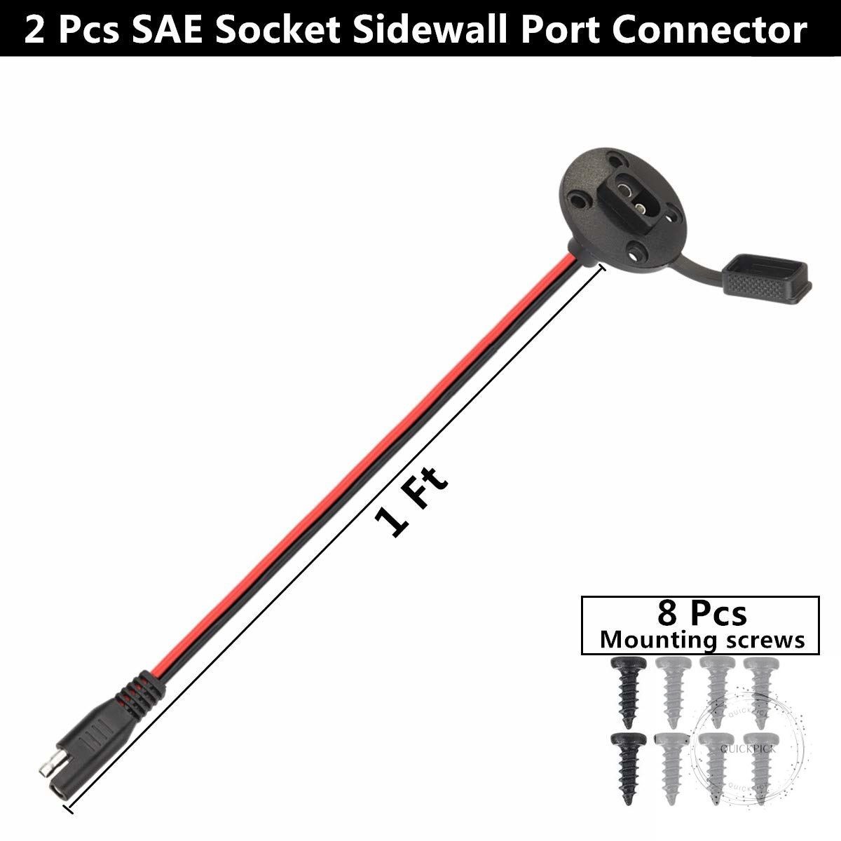 SAE Power Socket Sidewall Port Connector Extension 16AWG Cable, 2 Pin SAE To SAE