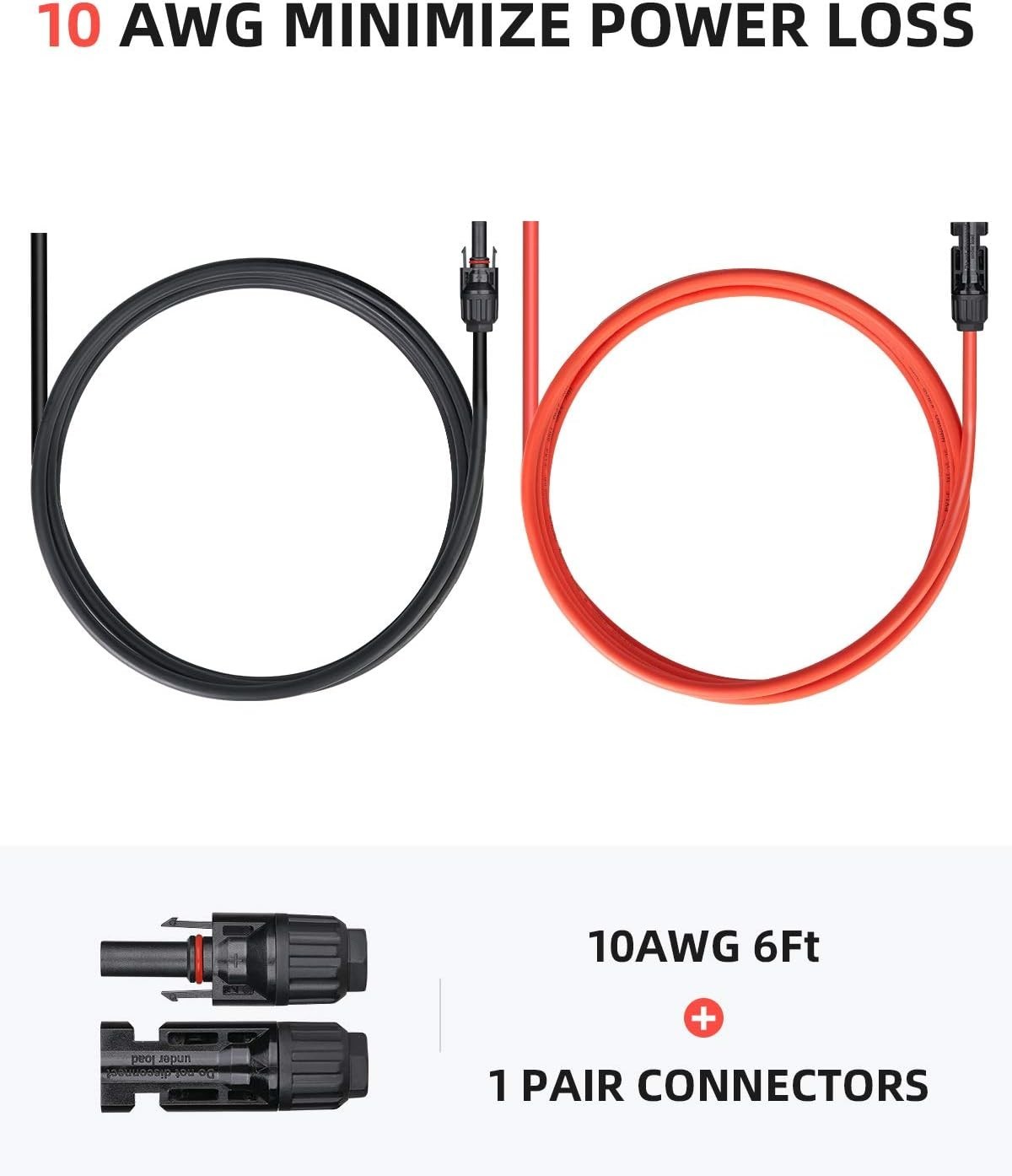 High-Performance 6FT 10AWG Solar Cable Kit – Male to Female Connectors Included