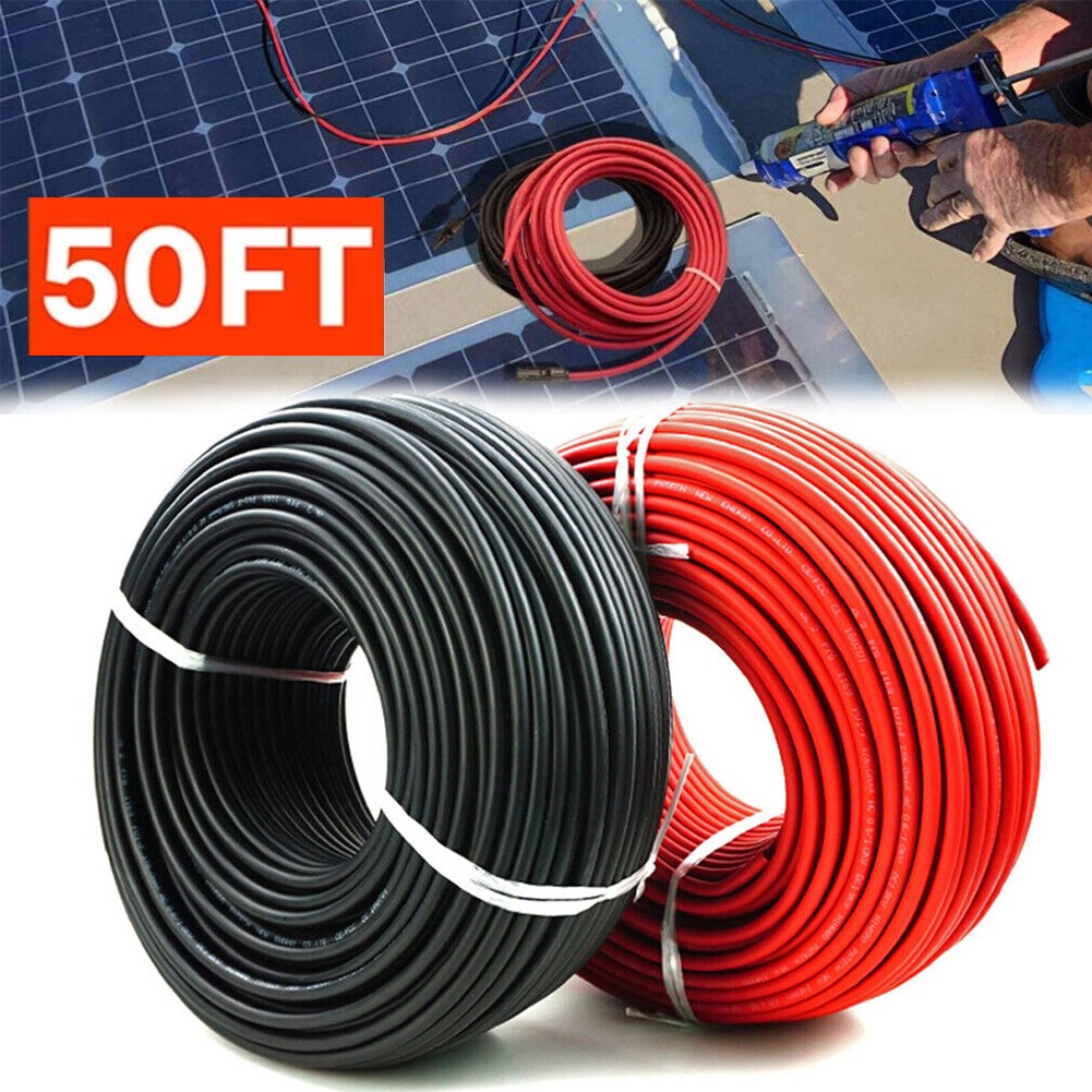50ft Black+50ft Red 10 AWG Solar Panel Extension Cable Flexible Wire Connectors
