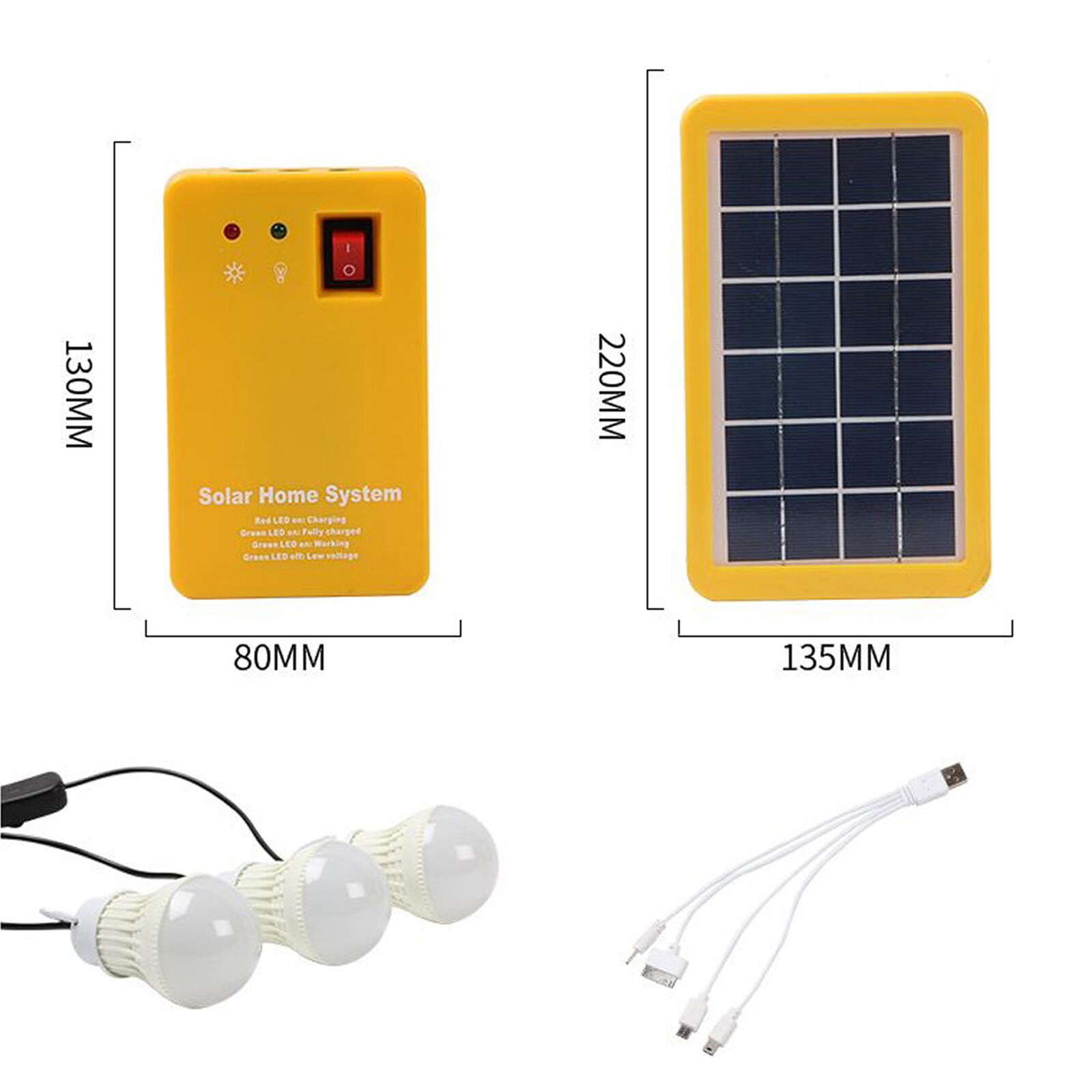 Portable Solar Light Kit 5V Usb 3 Led Bulbs Home Emergency Power System