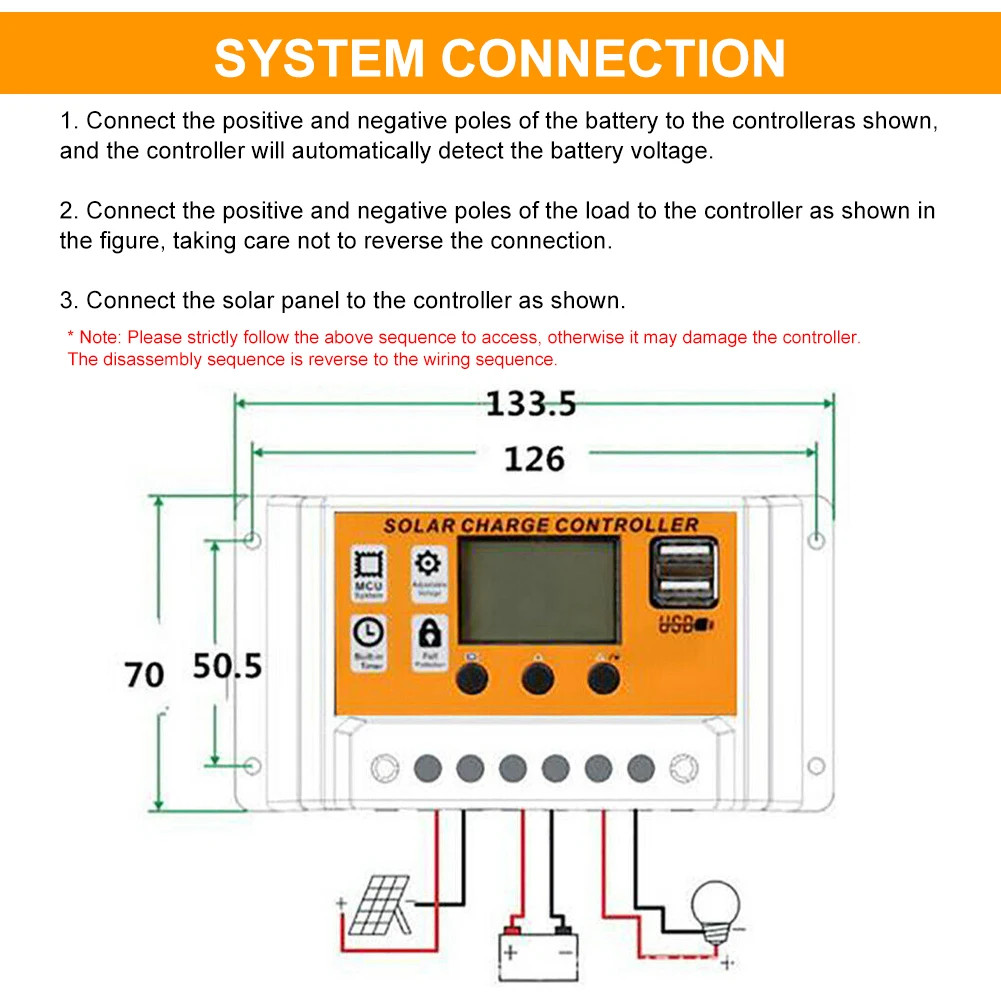 100A PWM Solar Charge Controller LCD 12V/24V Lithium Battery Panel Regulator USA