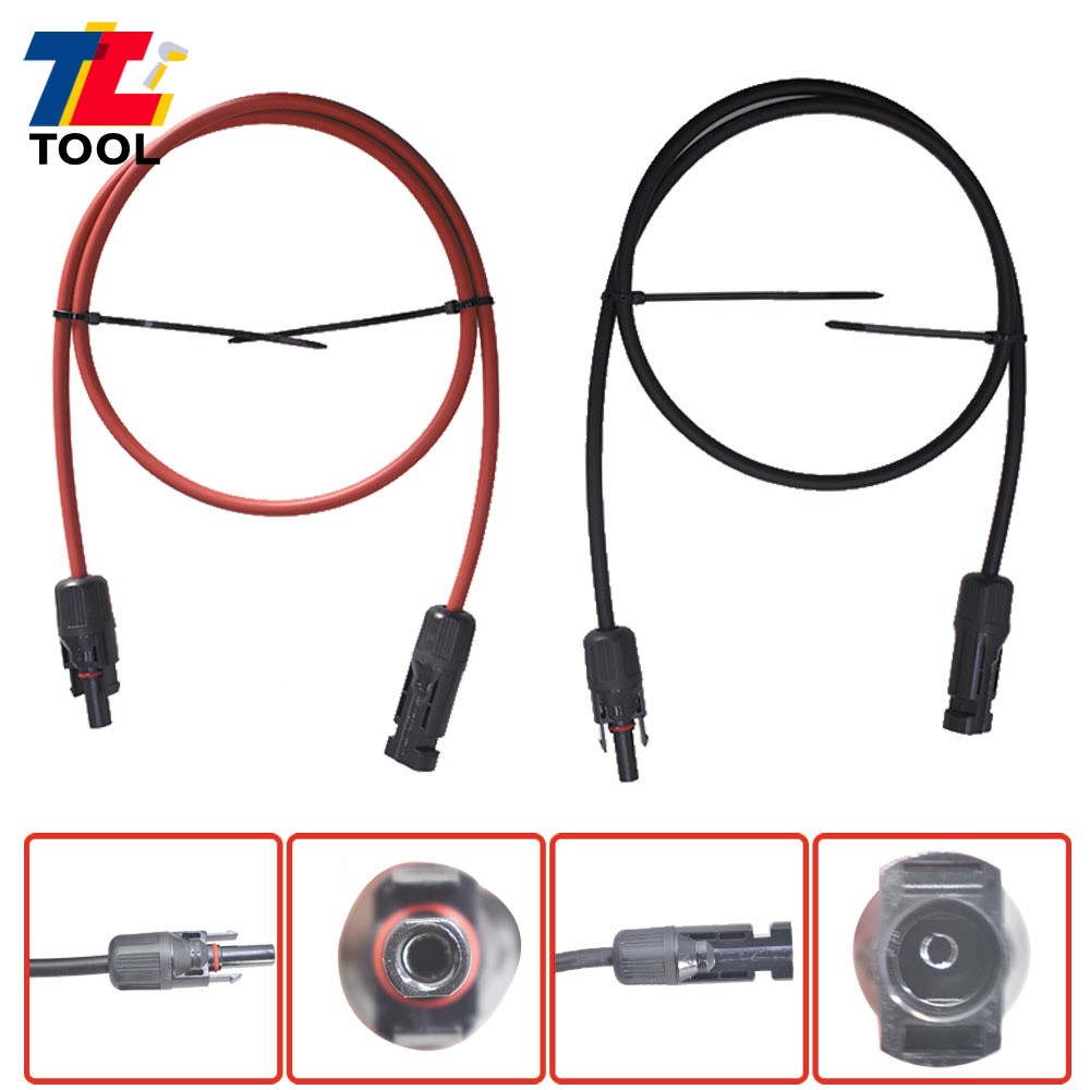 1 Pair Black + Red 3 Feet Solar Panel Extension Cable Wire Connector 10 AWG