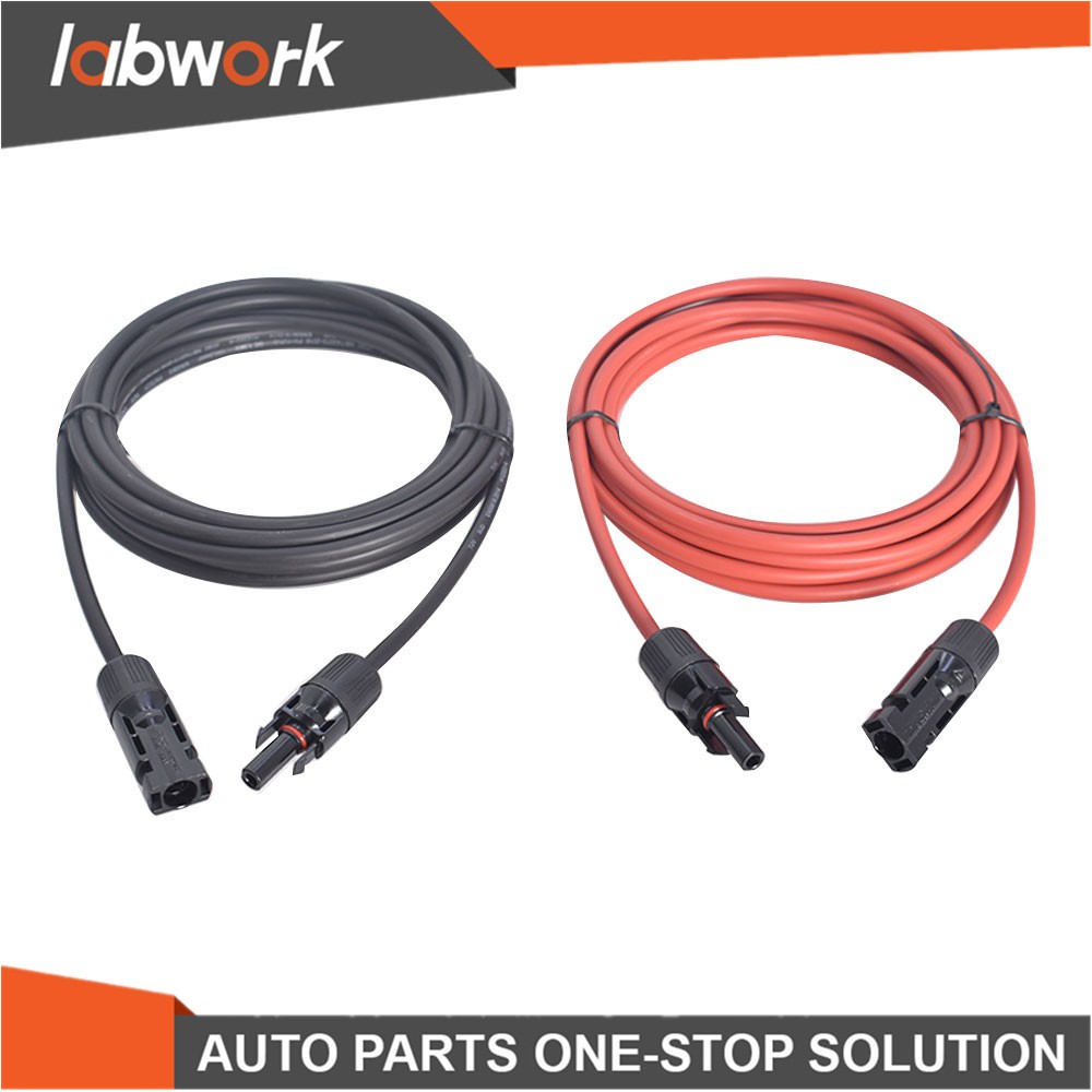 Labwork Solar Panel Extension Cable Wire Connector 12AWG 10ft Black + Red 1Pair