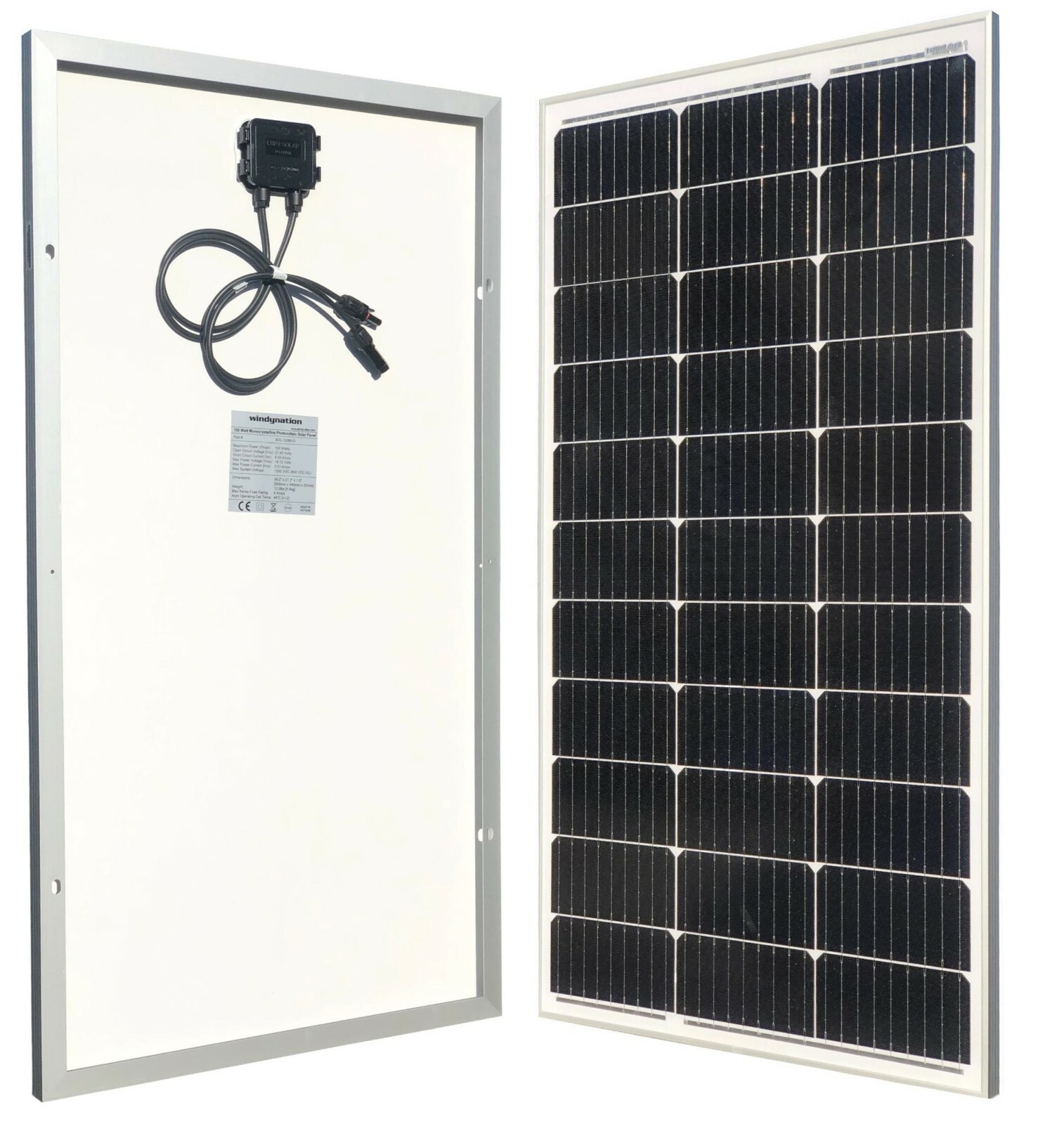 WindyNation 100 Watt 12 Volt Monocrystalline Solar Panel Battery Charger