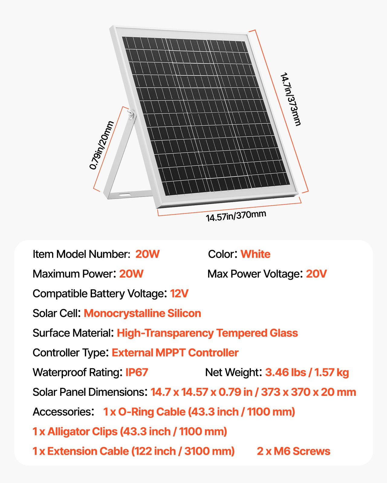 VEVOR Solar Battery Trickle Charger Maintainer 20W 12V with MPPT Controller