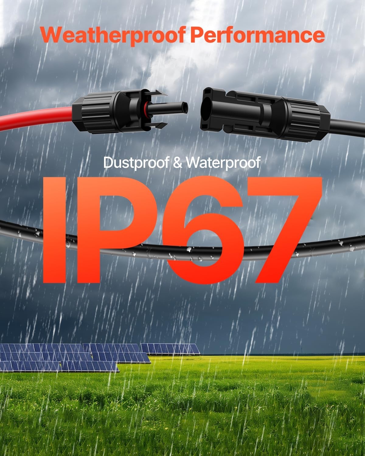 100FT Solar Panel Wire 10AWG Tinned Copper PV Cable IP67 Waterproof Outdoor Cord