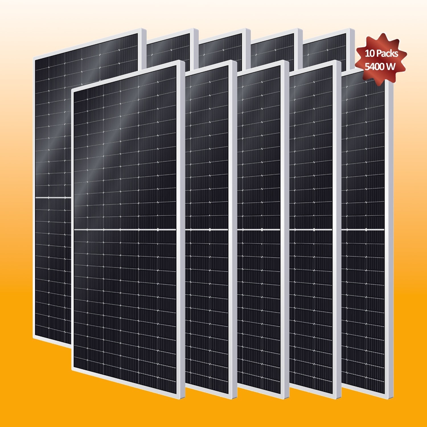 10 pack of 540W =5400W Bifacial Monocrystalline Solar Panel