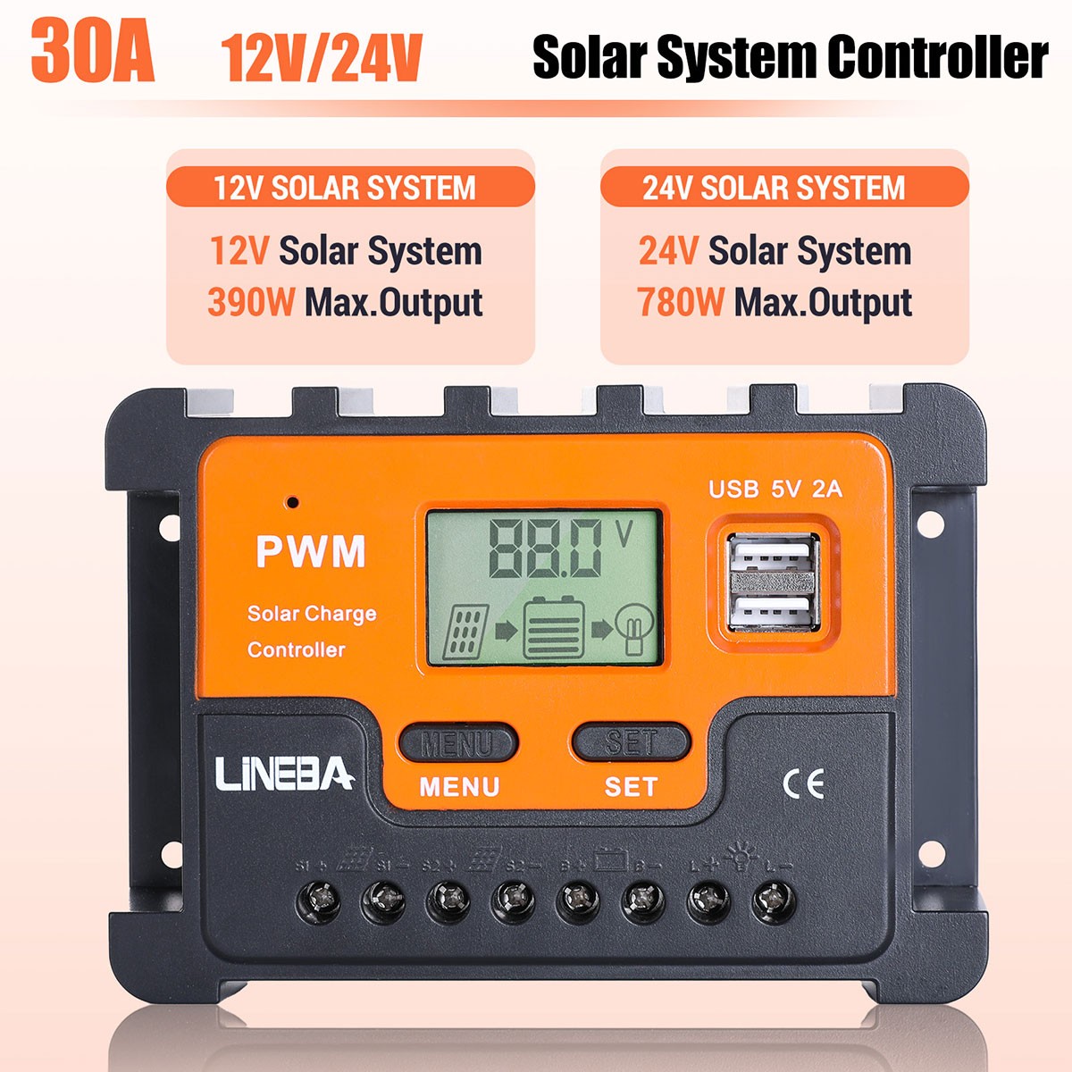 5200W 100A Solar Charge Controller Dual USB 12V 24V 48V PV Battery Regulator USA